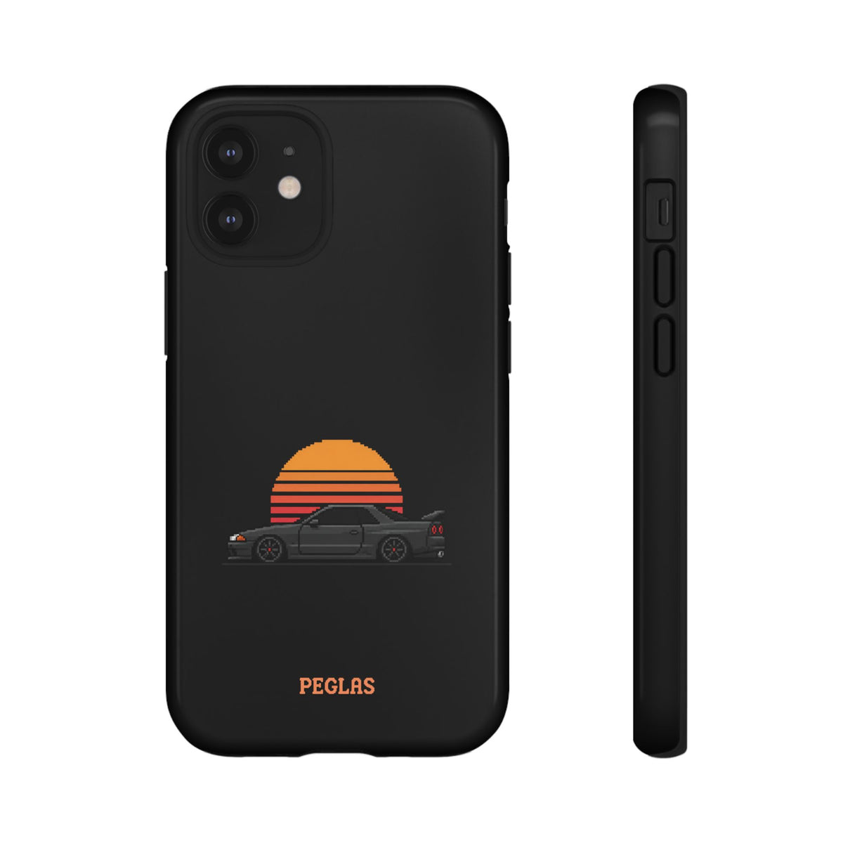 Vintage Black Sports Car Phone Case — Retro Sunset Design