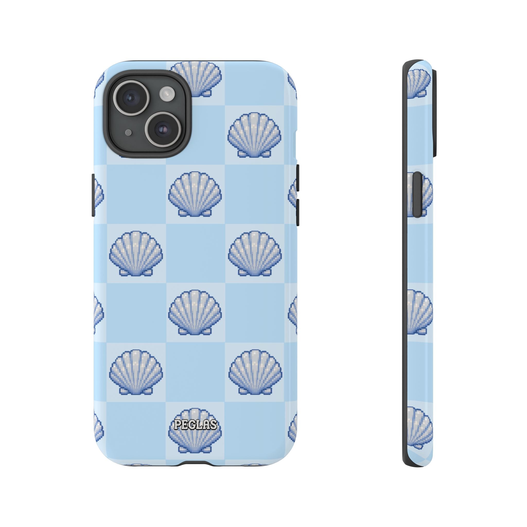 Shell Checkerboard Tough Phone Case — Light Blue Seashell Protective Cover