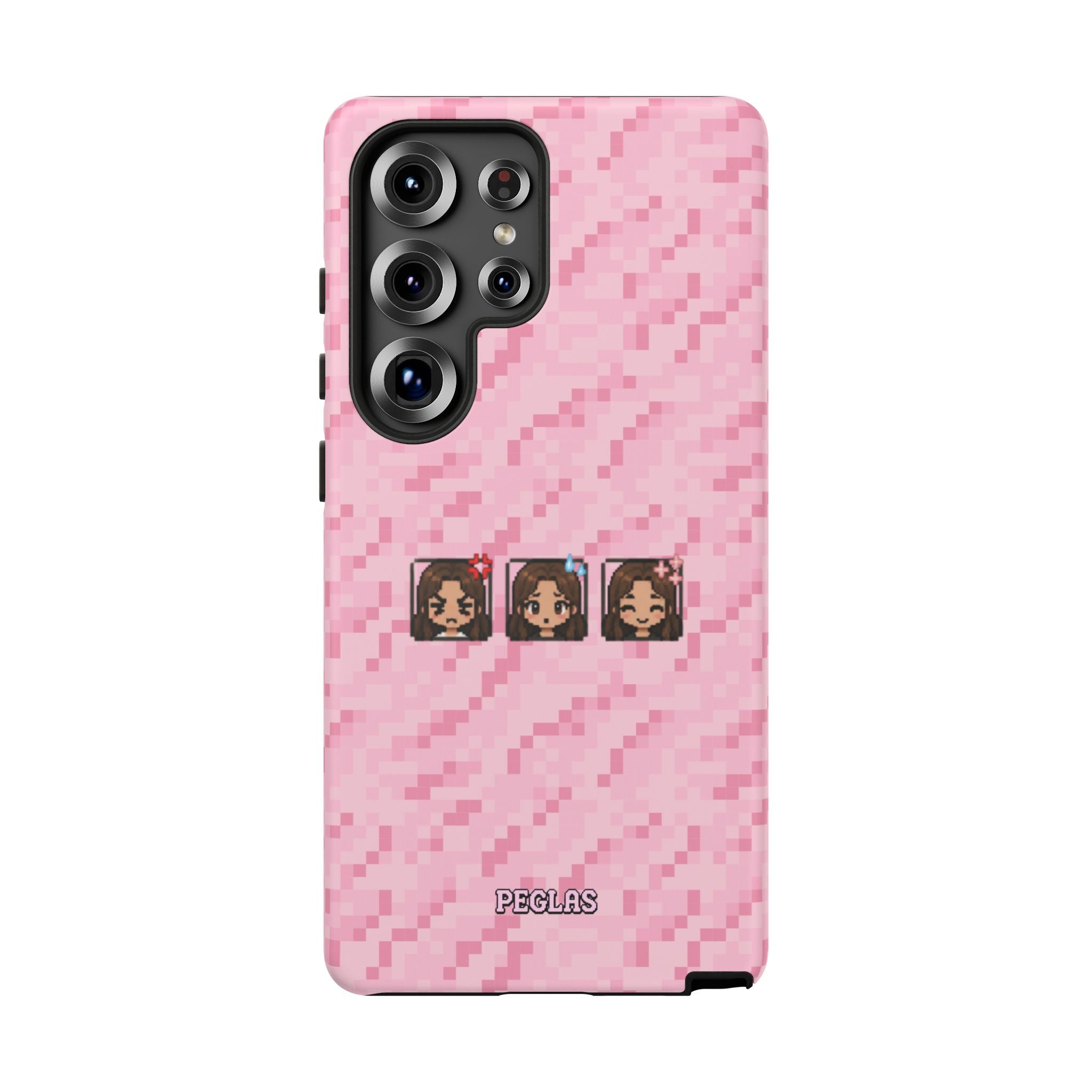 Pixel Girl Emojis Pink Tough Phone Case