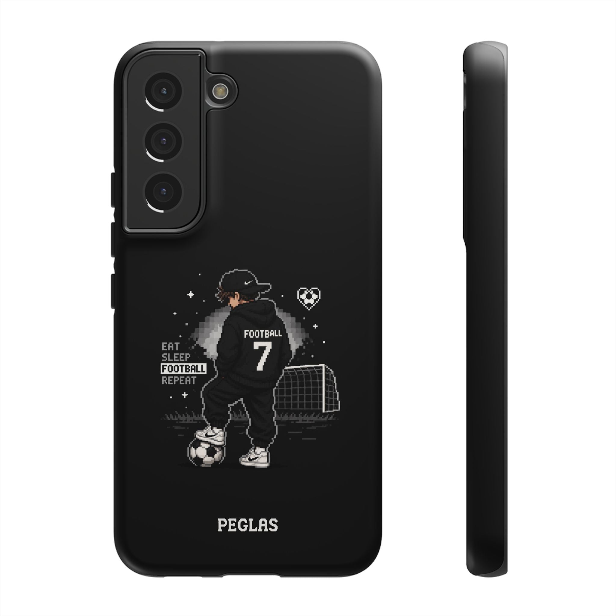 Football Player Phone Case - 'Eat Sleep Football Repeat' Black Tough Case, Soccer Goal Graphic