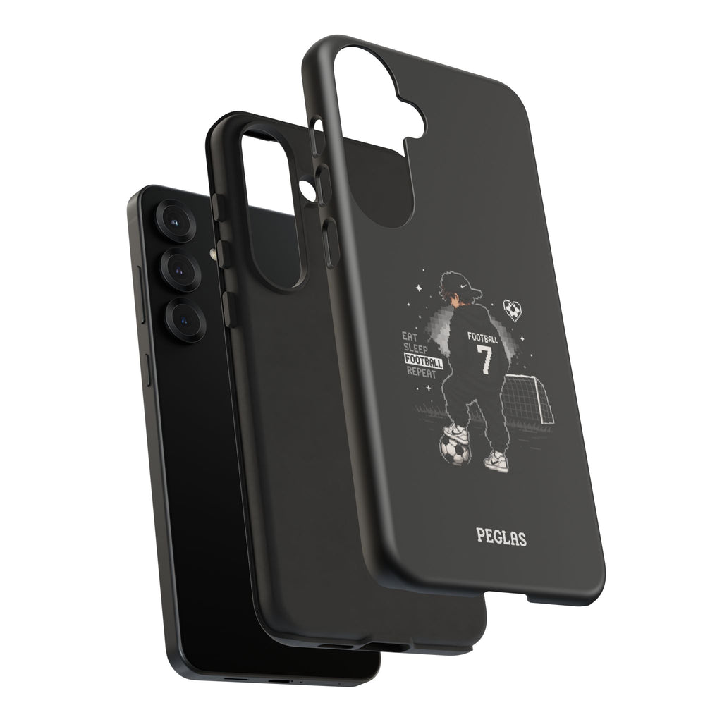 Football Player Phone Case - 'Eat Sleep Football Repeat' Black Tough Case, Soccer Goal Graphic