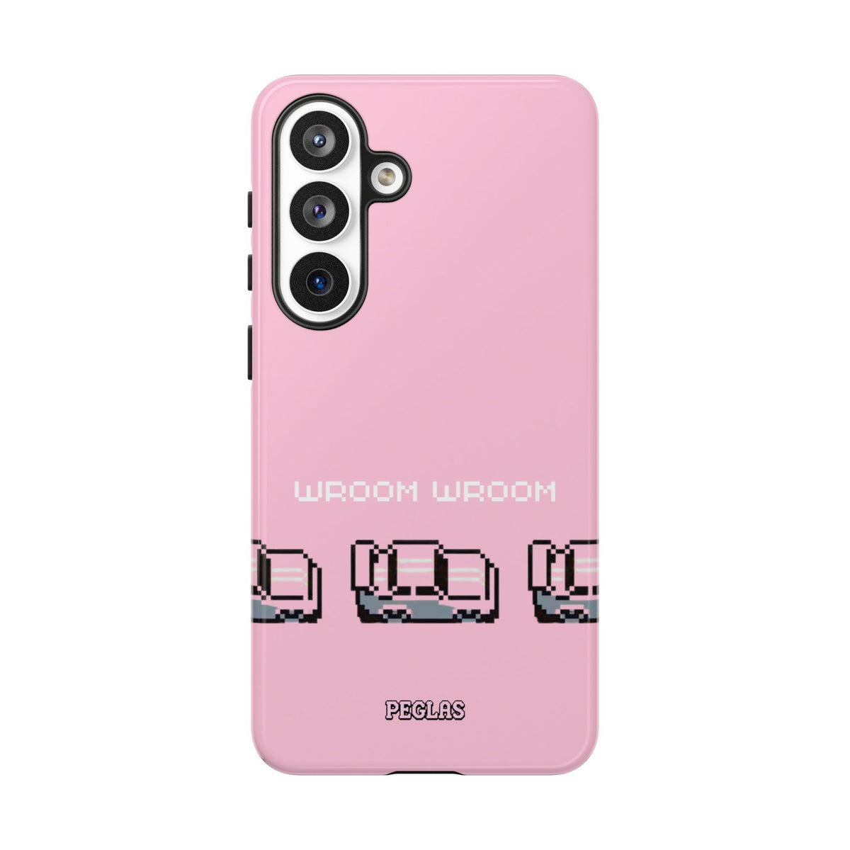 Pink Retro Pixel Cars Phone Case — "Wroom Wroom" Tough Protective Cover