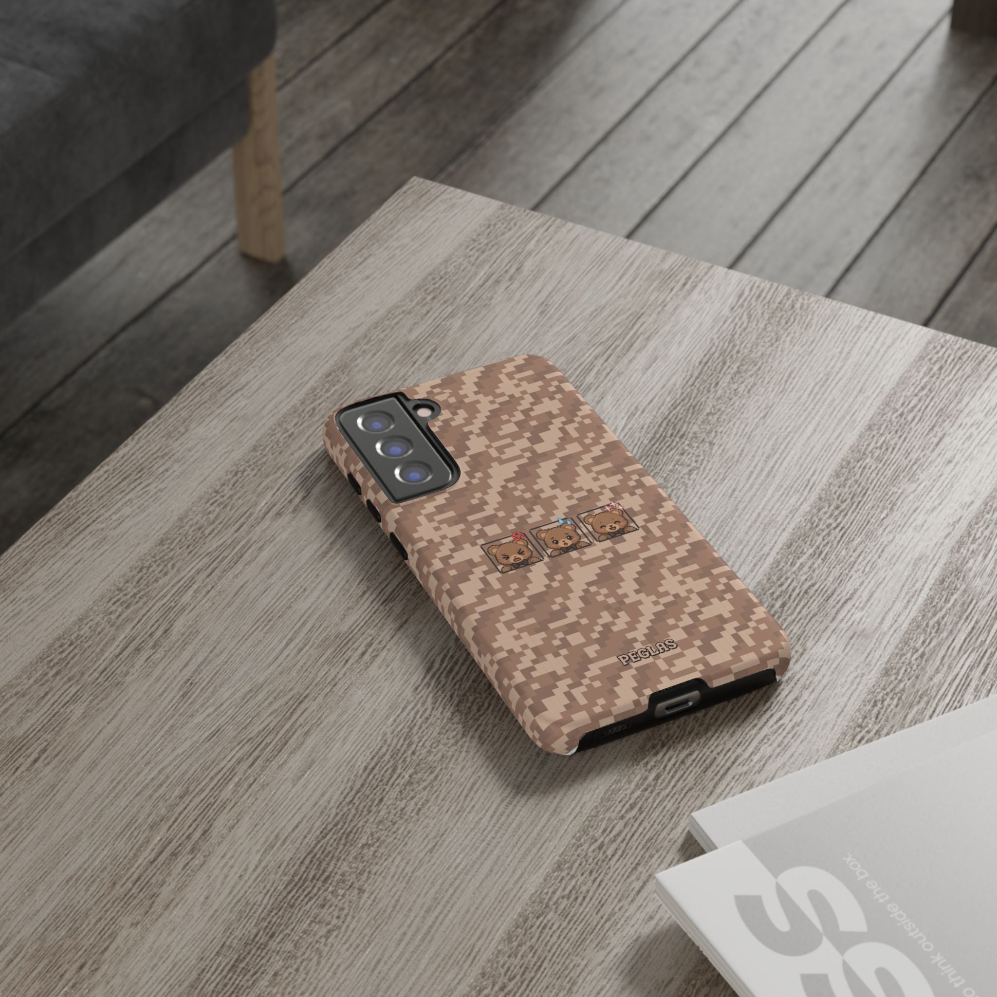 Pixel Teddy Emojis Brown Tough Phone Case
