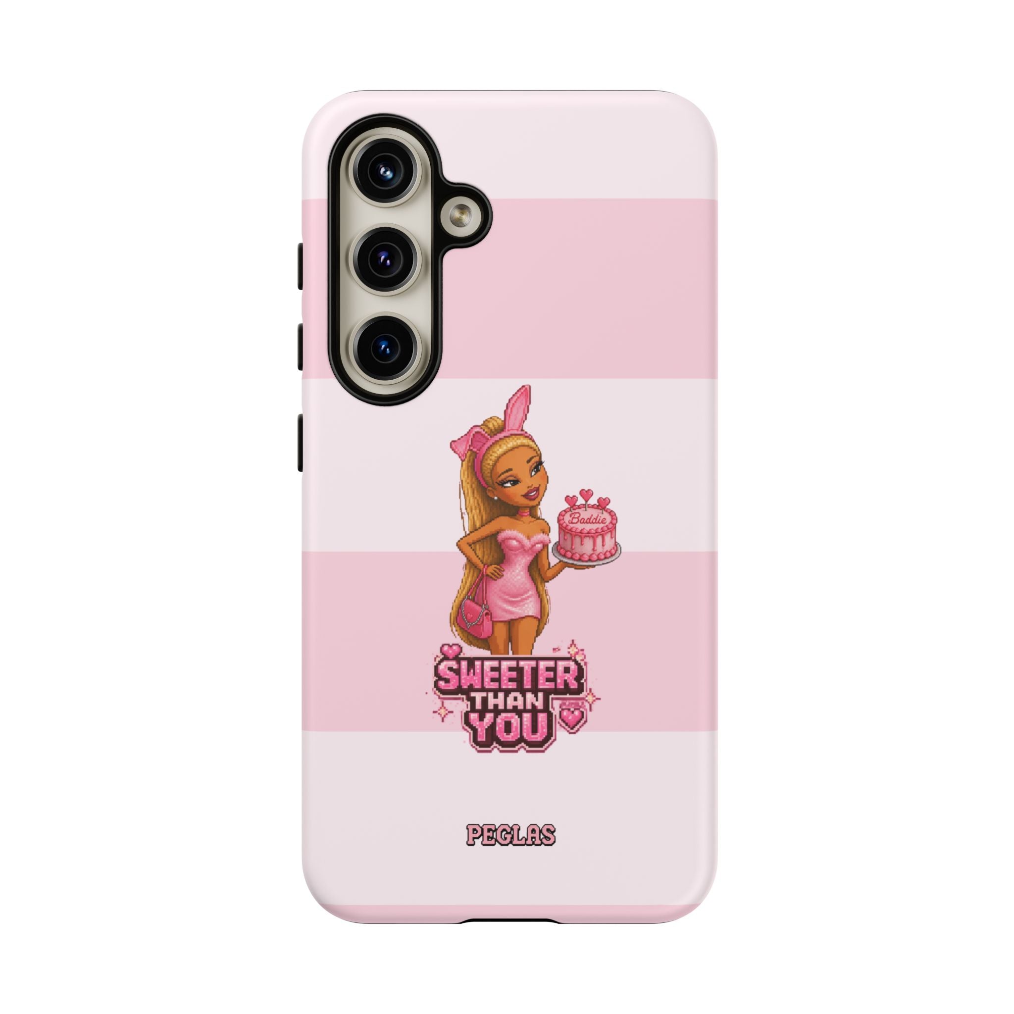 Phone Case — “Sweeter Than You” Pink Striped Cute Cake Girl Protective Cover