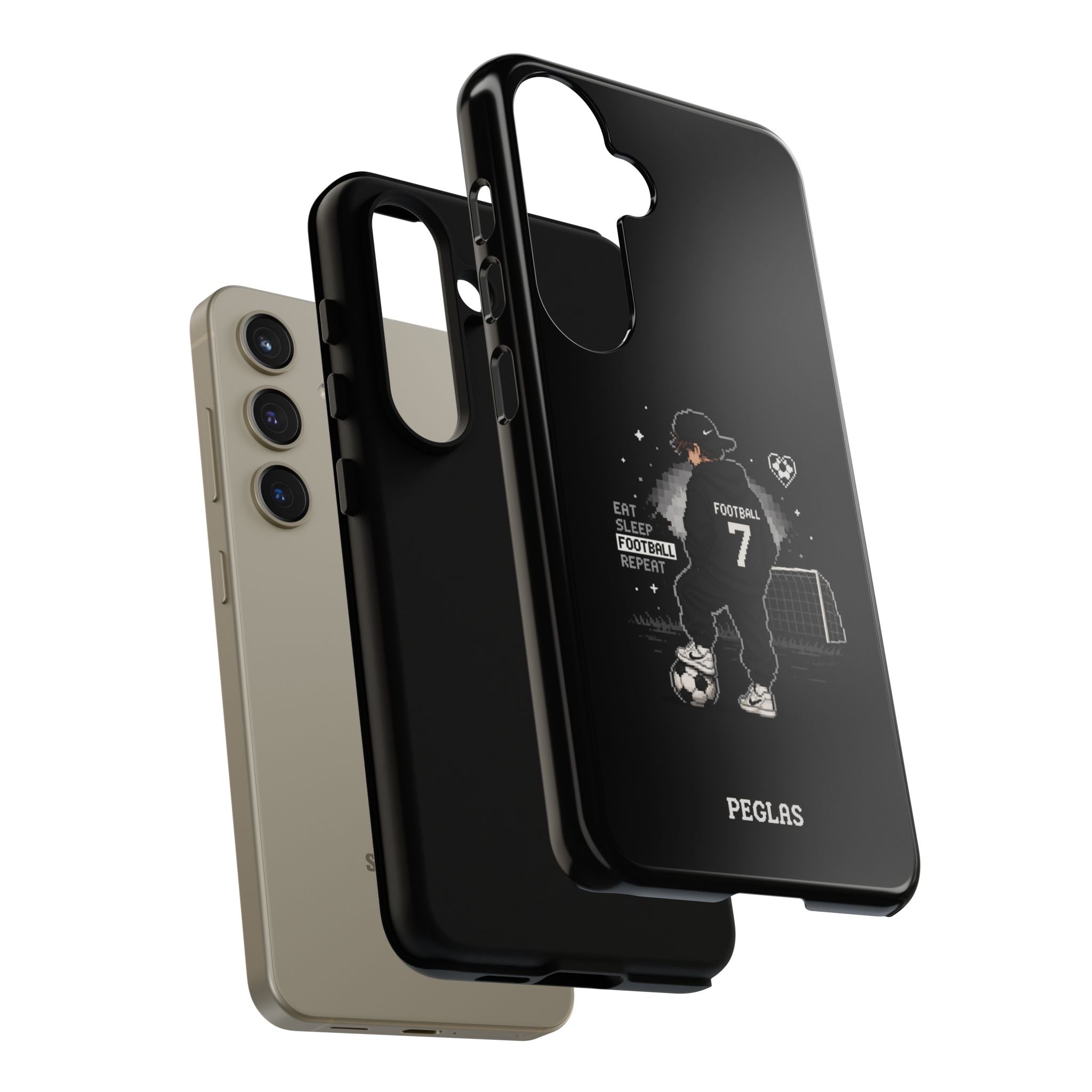 Football Player Phone Case - 'Eat Sleep Football Repeat' Black Tough Case, Soccer Goal Graphic
