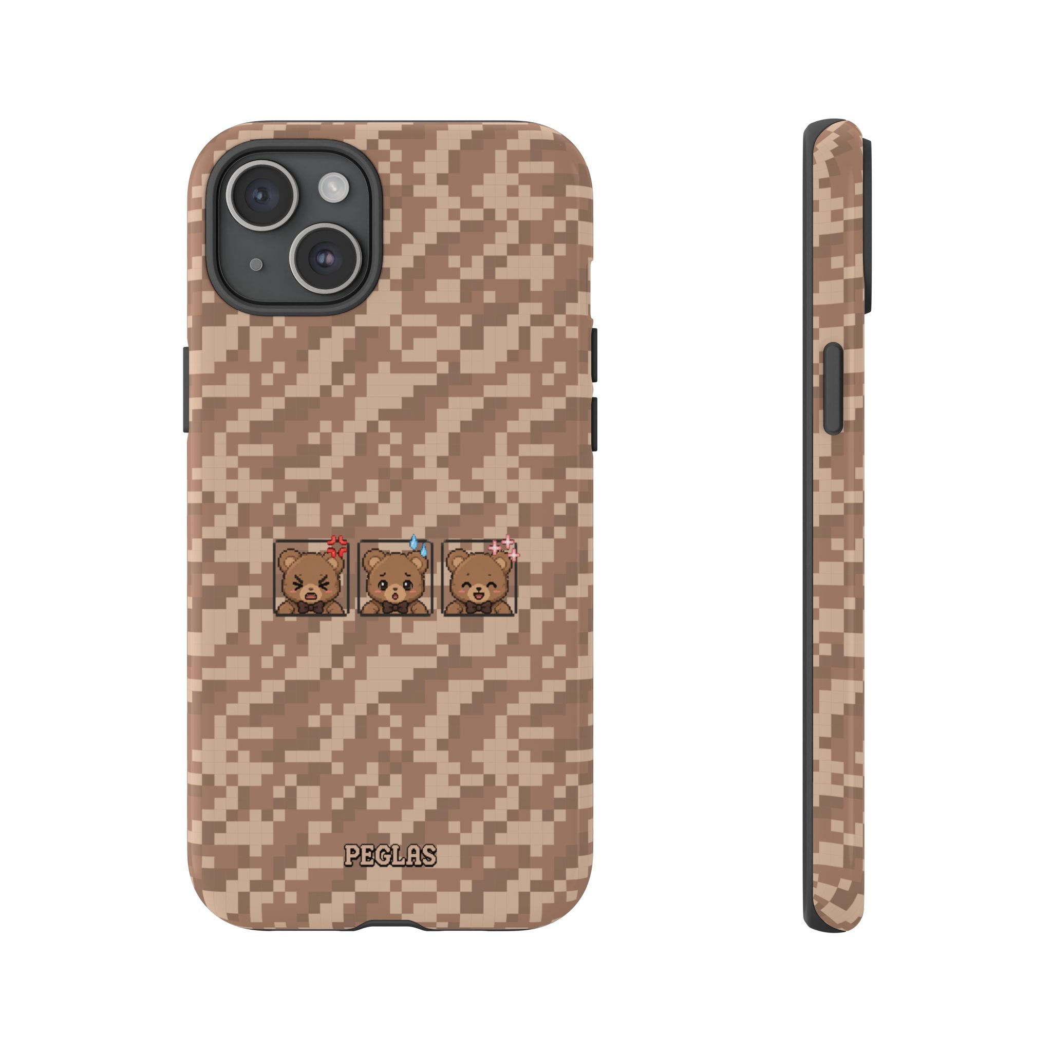 Pixel Teddy Emojis Brown Tough Phone Case