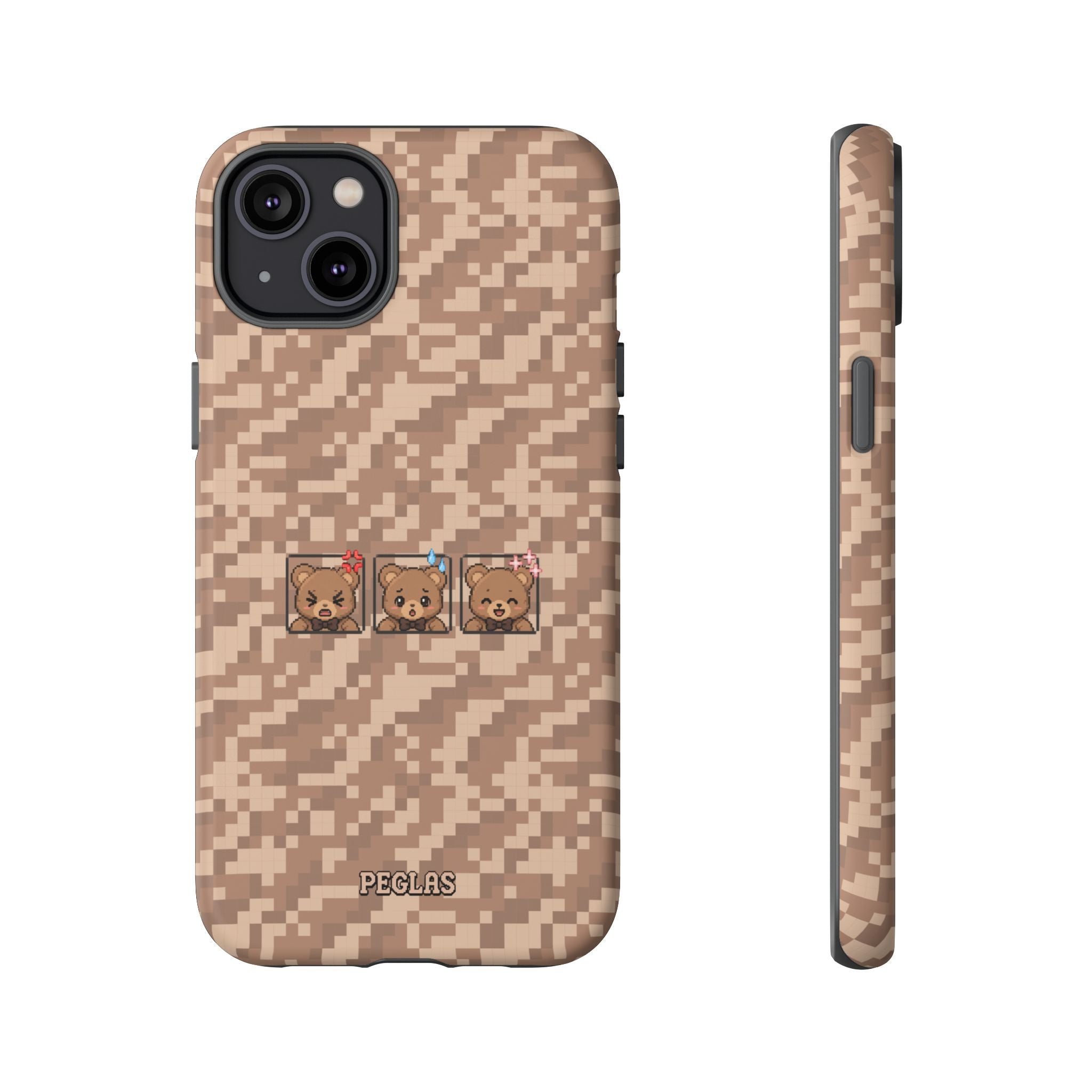 Pixel Teddy Emojis Brown Tough Phone Case