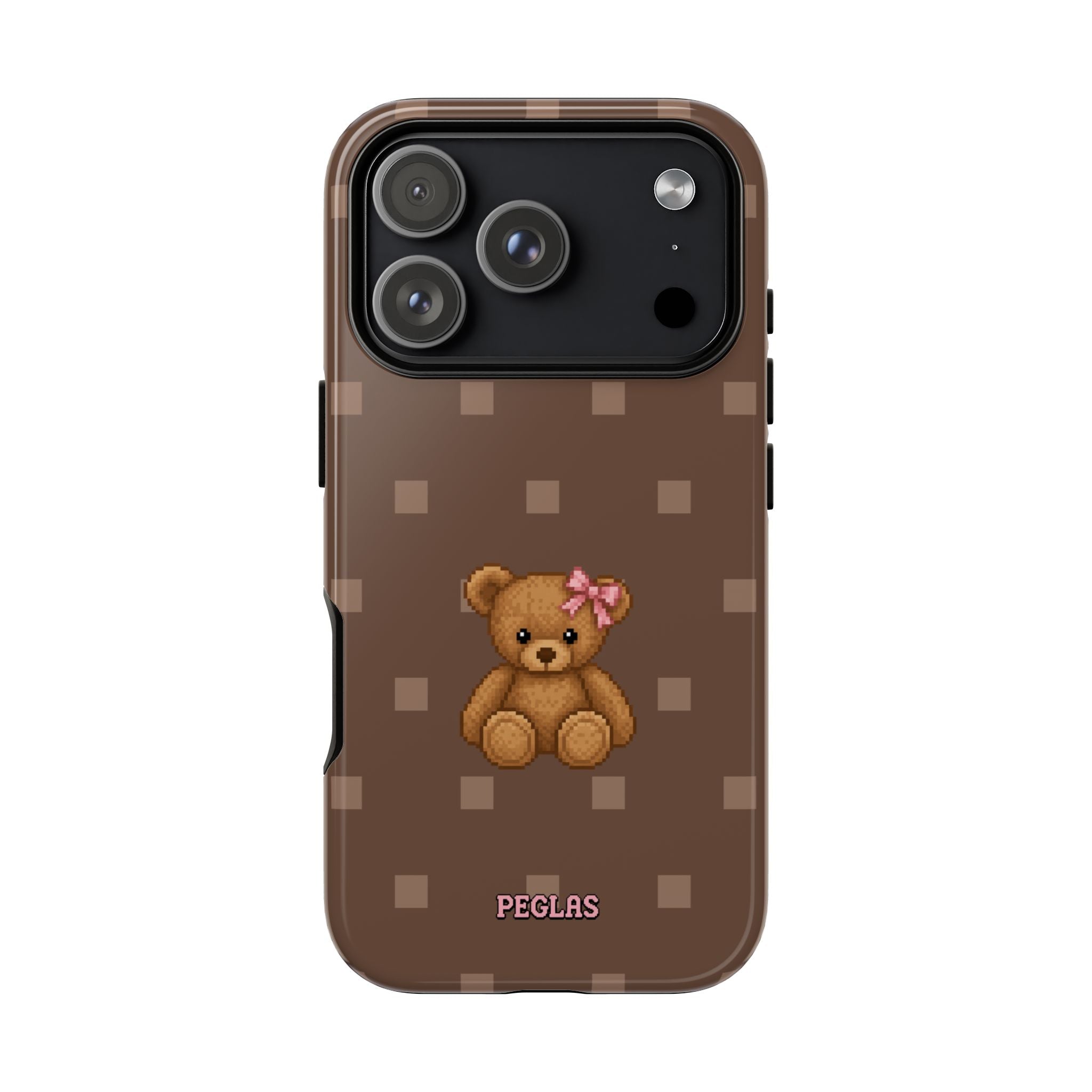 Teddy Bear Tough Phone Case — Cute Brown Polka Dot Protective Cover