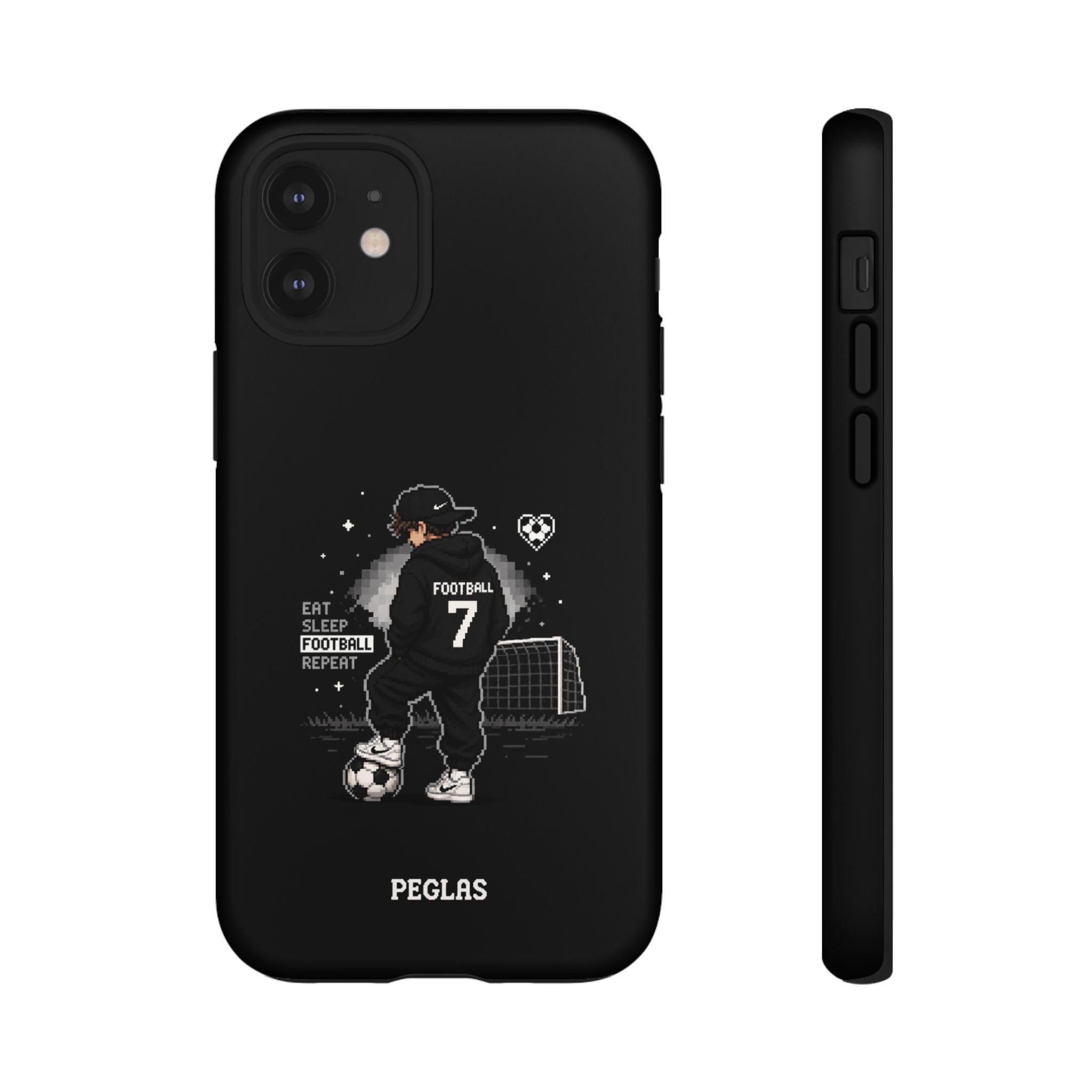 Football Player Phone Case - 'Eat Sleep Football Repeat' Black Tough Case, Soccer Goal Graphic