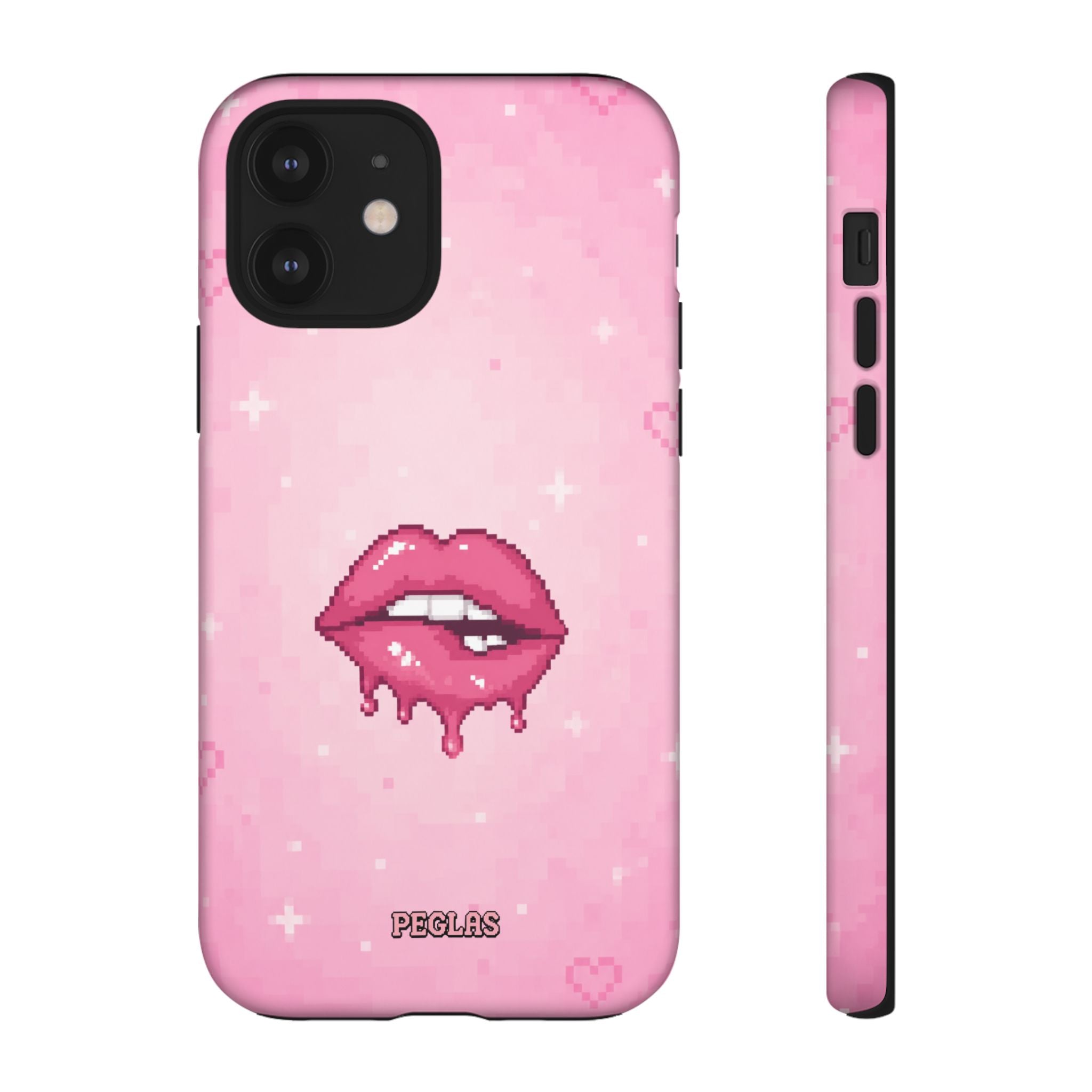 Pink Drip Lips Phone Case — Cute Pixel Art Protective Tough Case