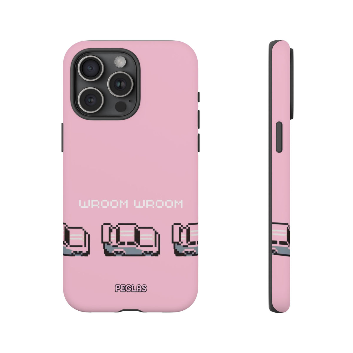 Pink Retro Pixel Cars Phone Case — "Wroom Wroom" Tough Protective Cover