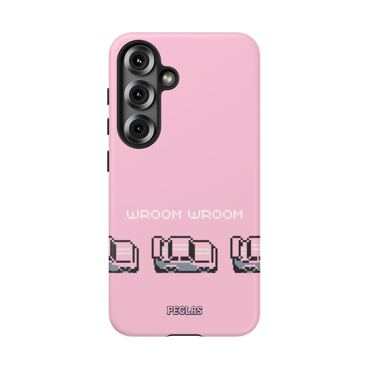 Pink Retro Pixel Cars Phone Case — "Wroom Wroom" Tough Protective Cover