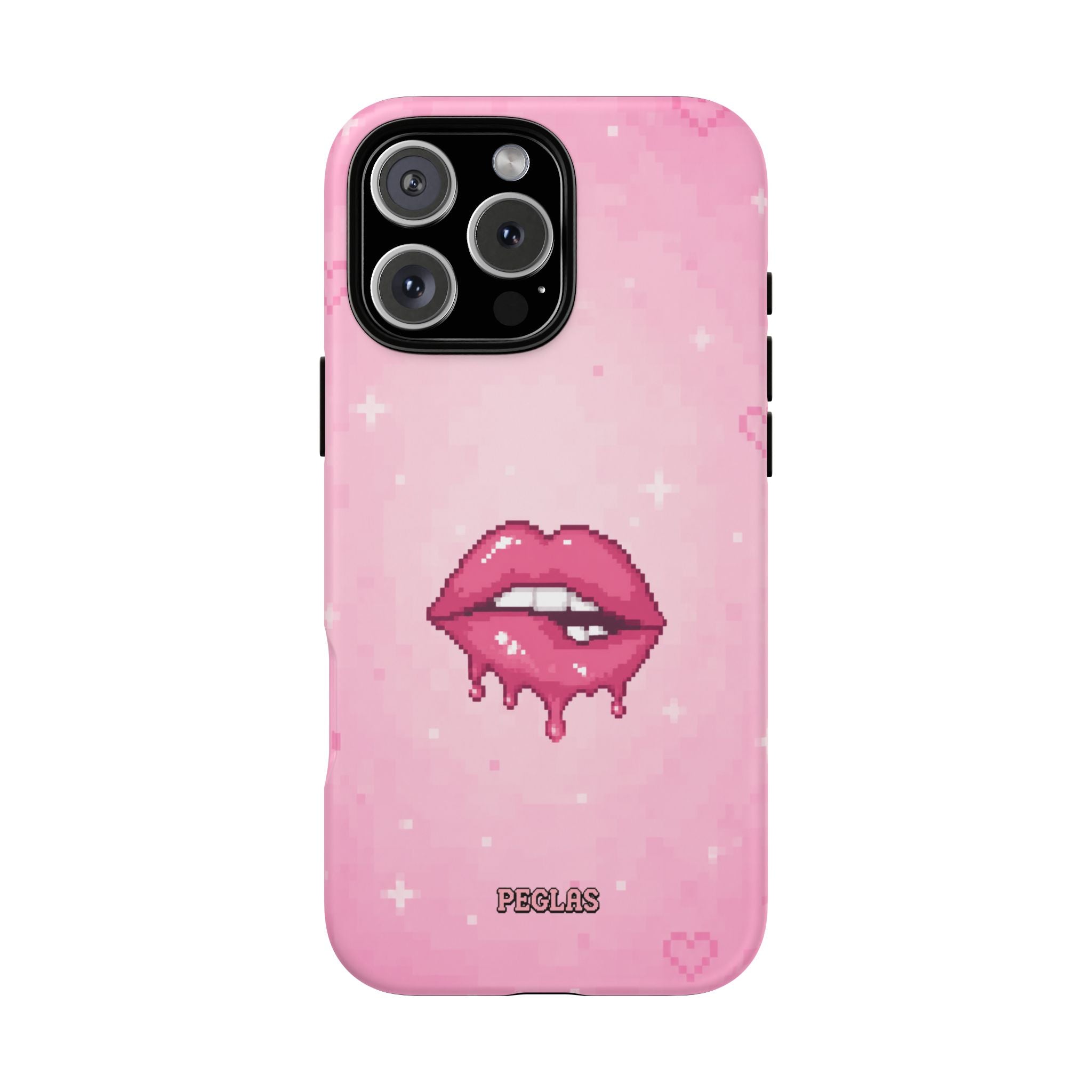 Pink Drip Lips Phone Case — Cute Pixel Art Protective Tough Case