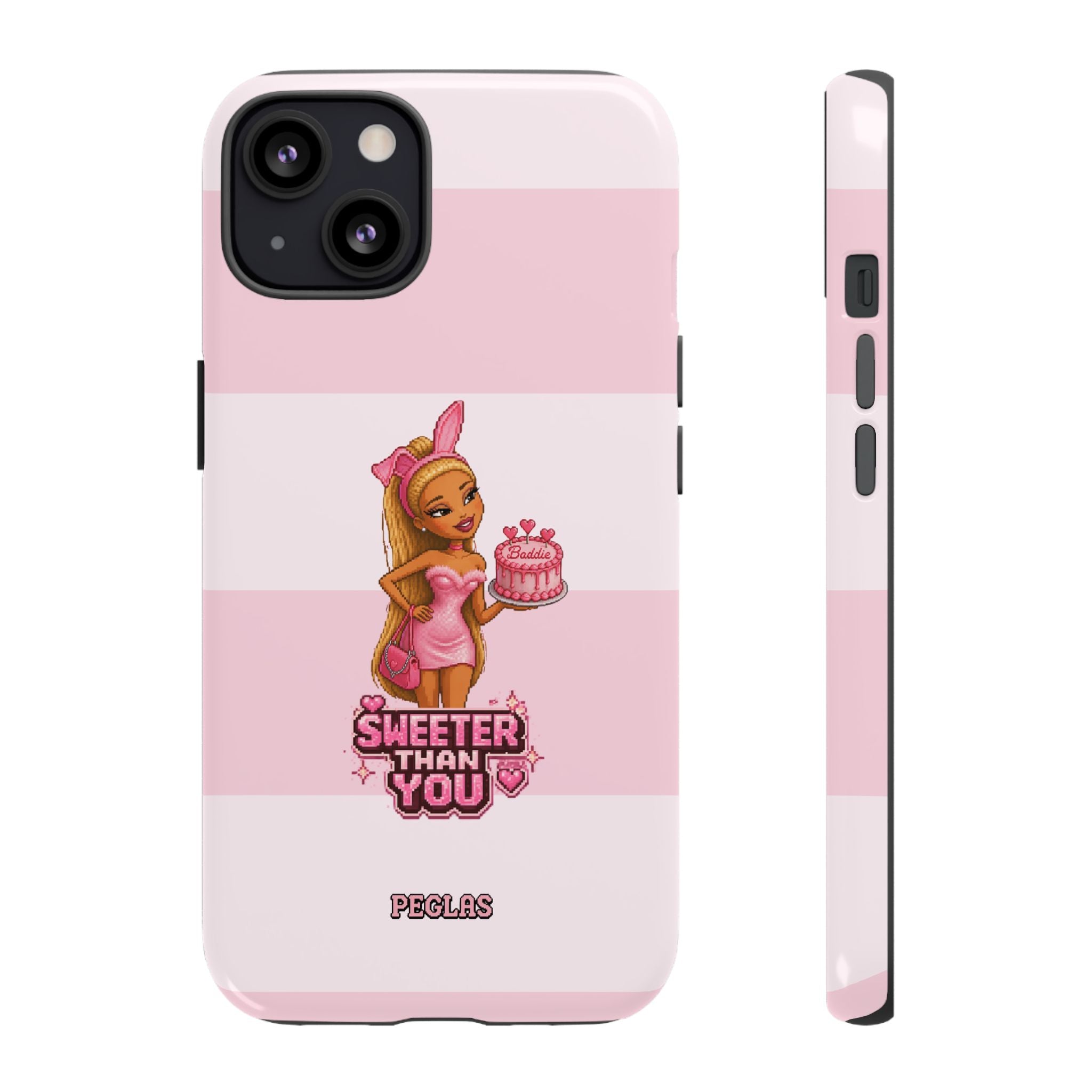 Phone Case — “Sweeter Than You” Pink Striped Cute Cake Girl Protective Cover