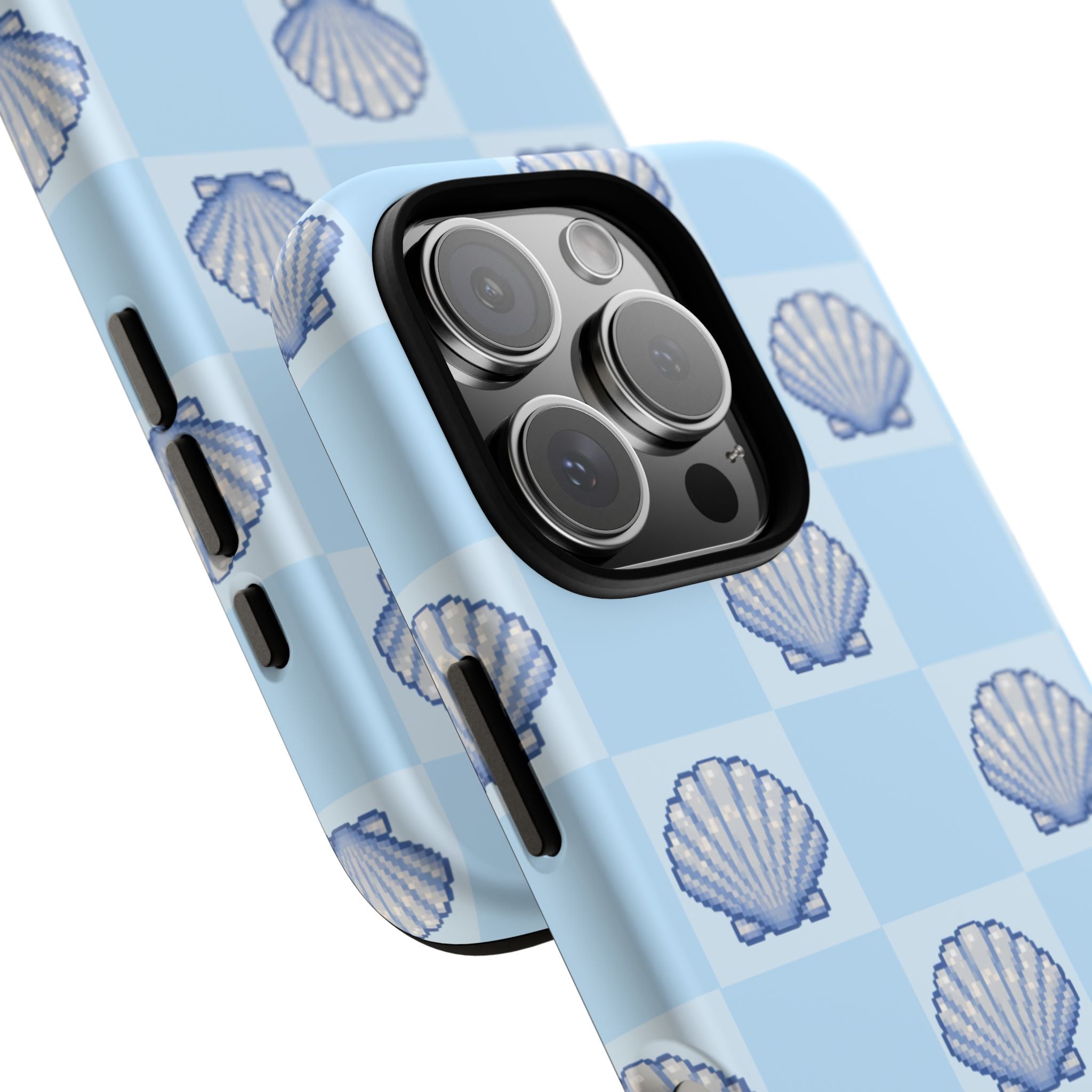 Shell Checkerboard Tough Phone Case — Light Blue Seashell Protective Cover