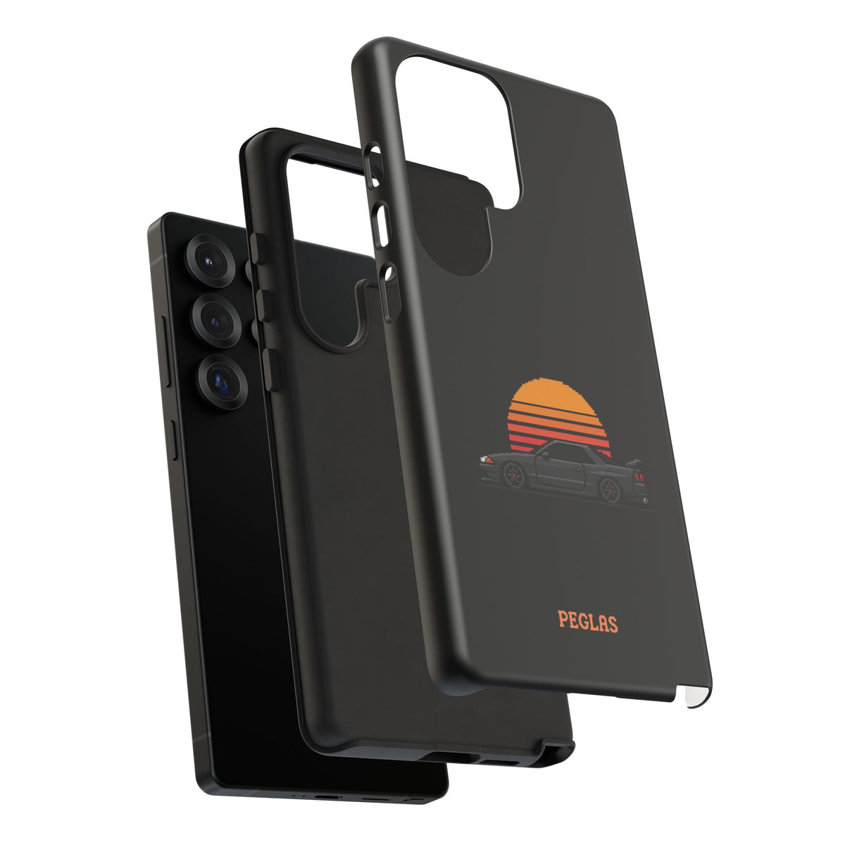 Vintage Black Sports Car Phone Case — Retro Sunset Design
