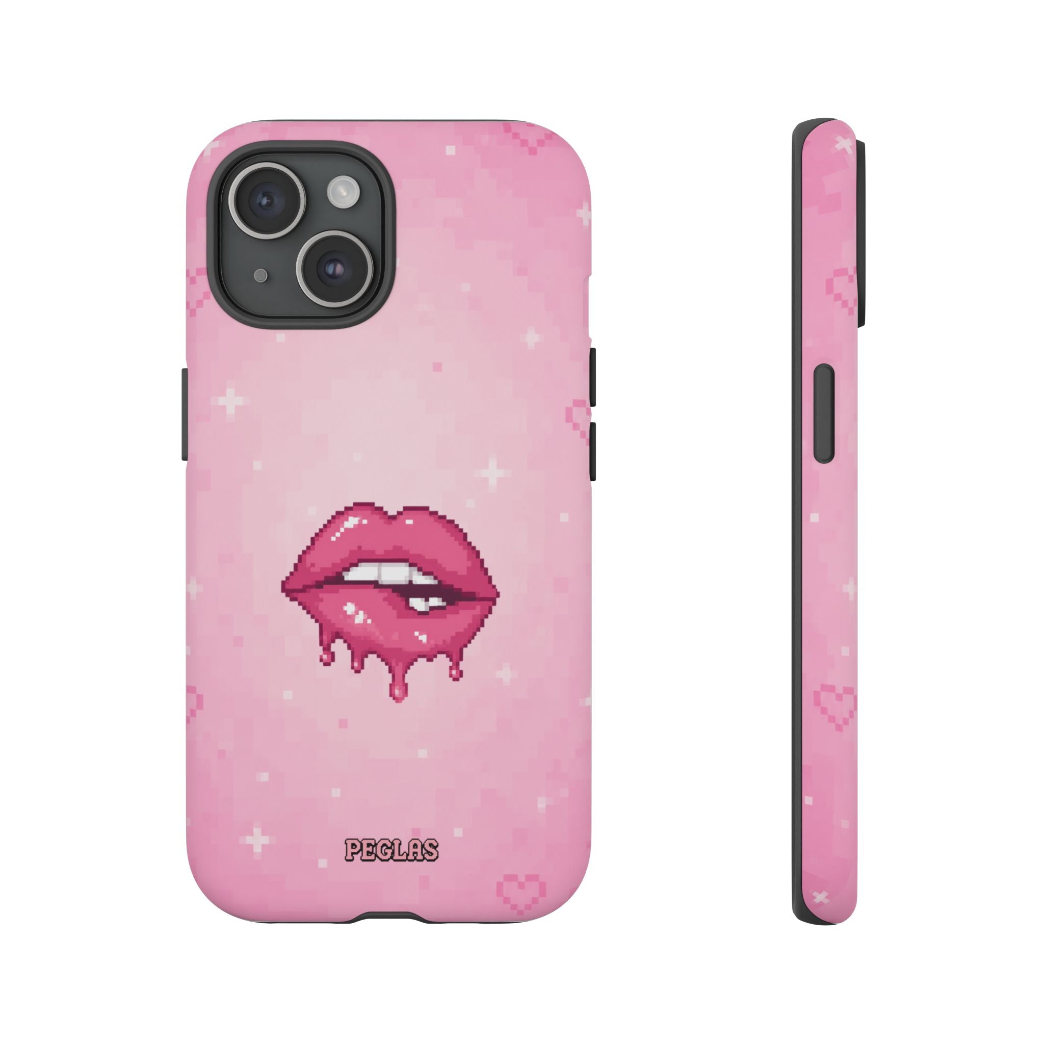 Pink Drip Lips Phone Case — Cute Pixel Art Protective Tough Case