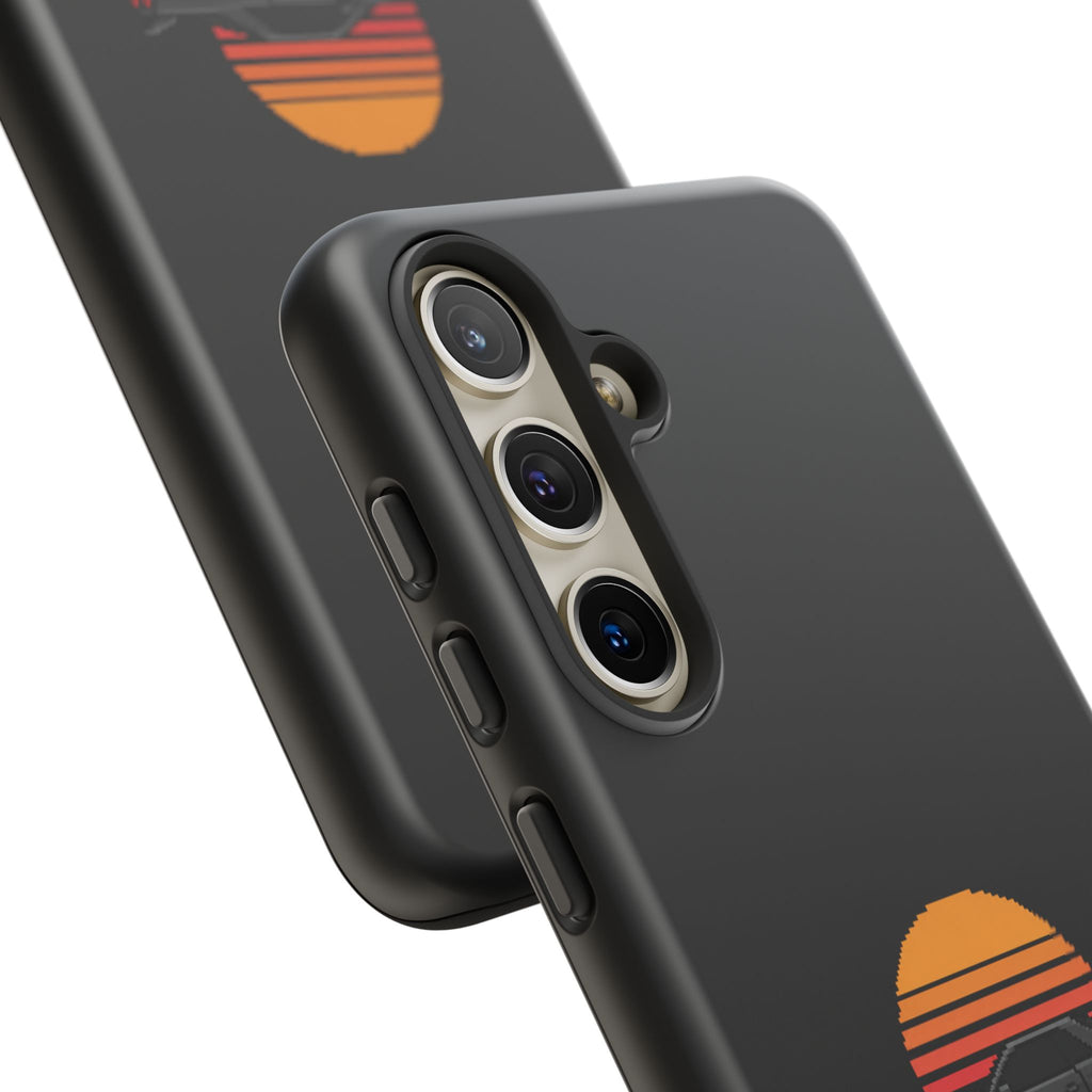 Vintage Black Sports Car Phone Case — Retro Sunset Design