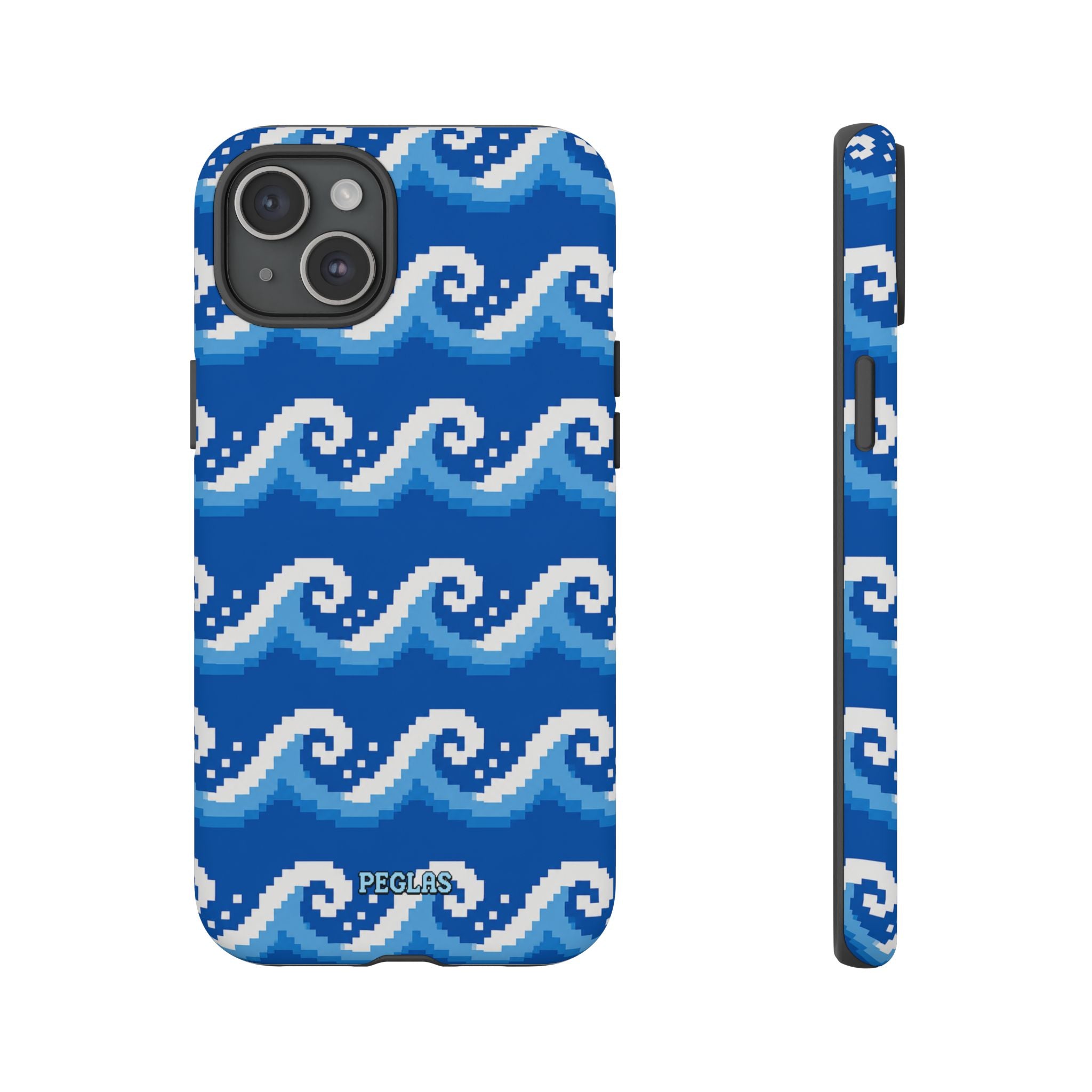 Pixel Wave Phone Case — Blue Ocean Retro Pixel Art iPhone Cover
