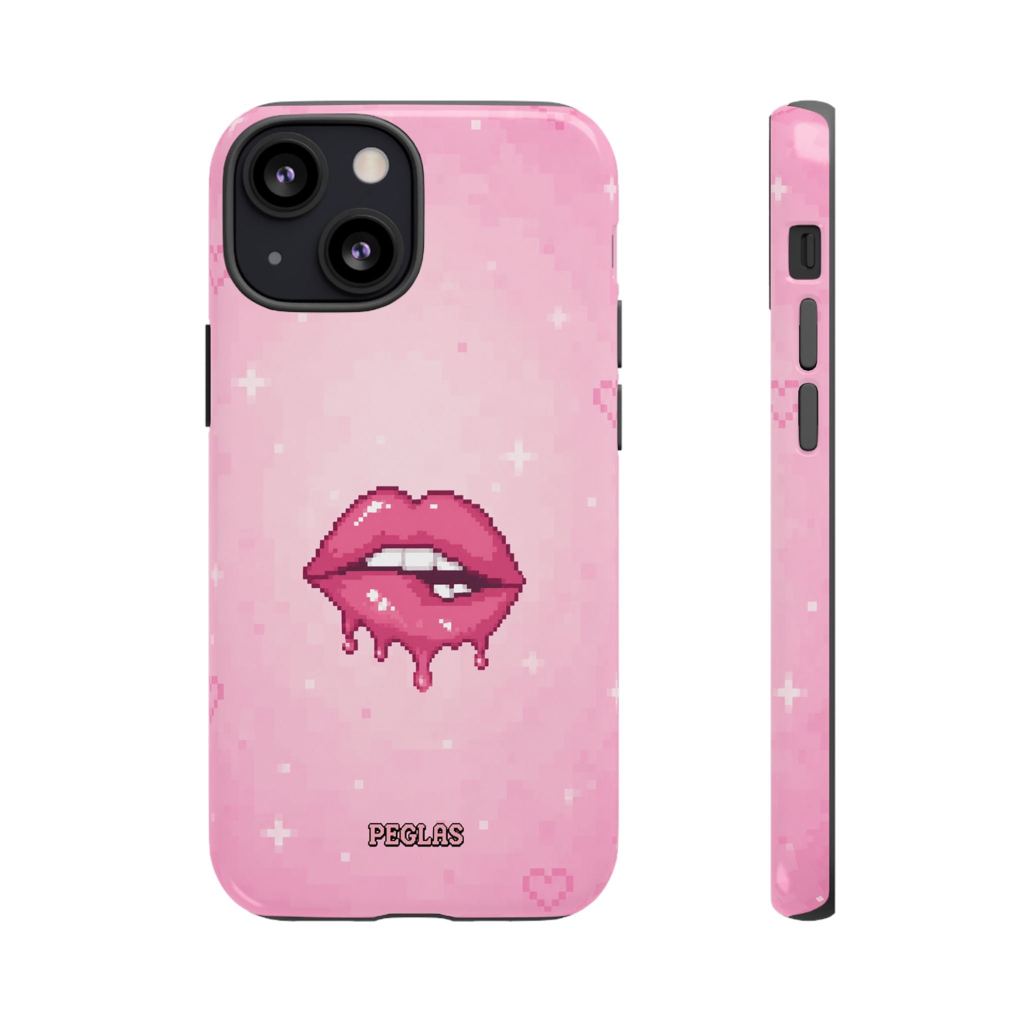 Pink Drip Lips Phone Case — Cute Pixel Art Protective Tough Case
