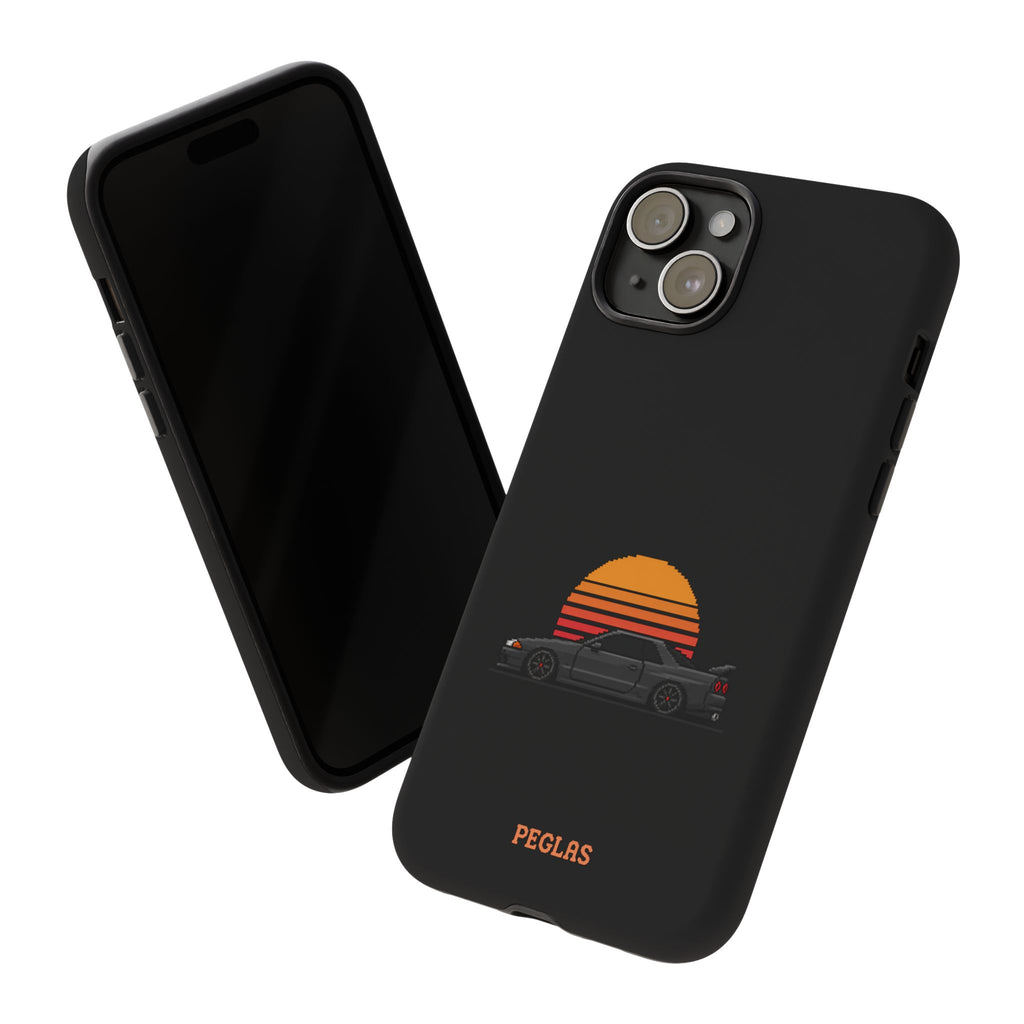 Vintage Black Sports Car Phone Case — Retro Sunset Design