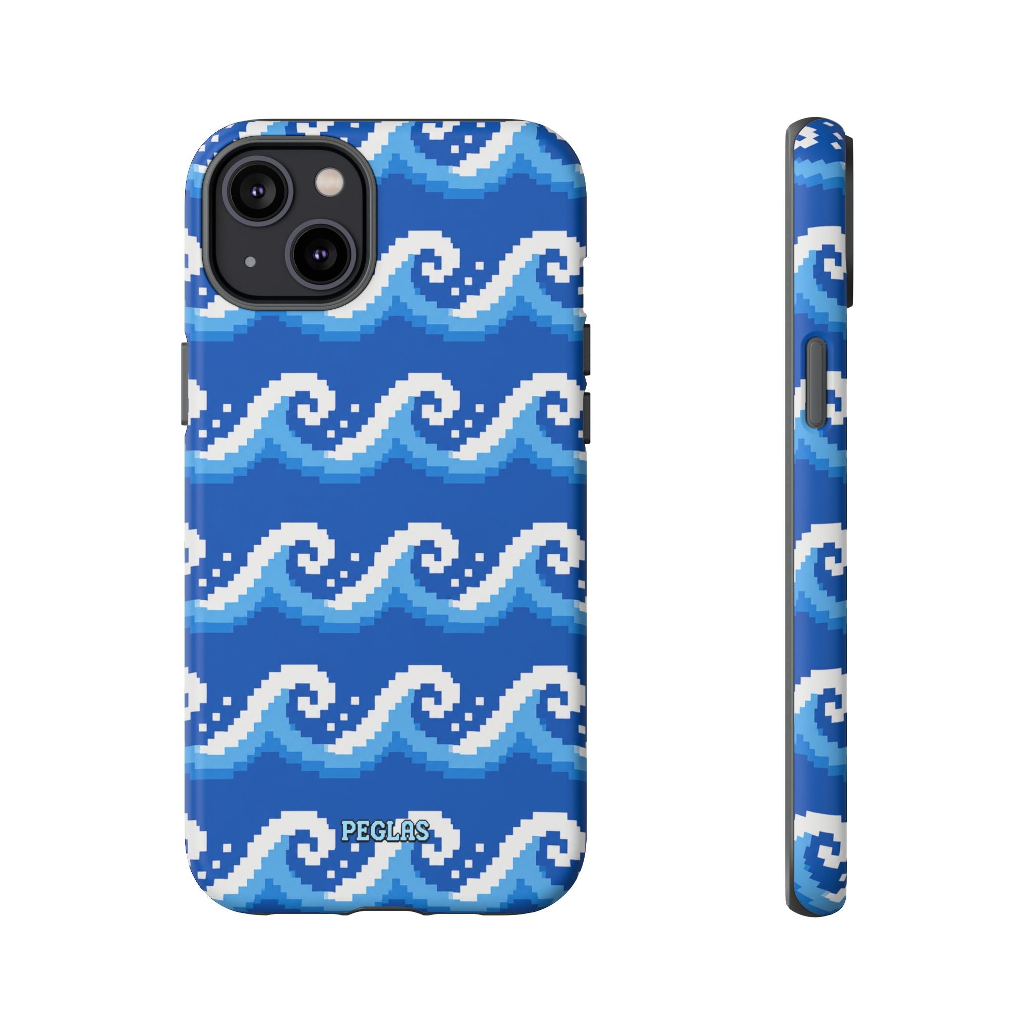 Pixel Wave Phone Case — Blue Ocean Retro Pixel Art iPhone Cover