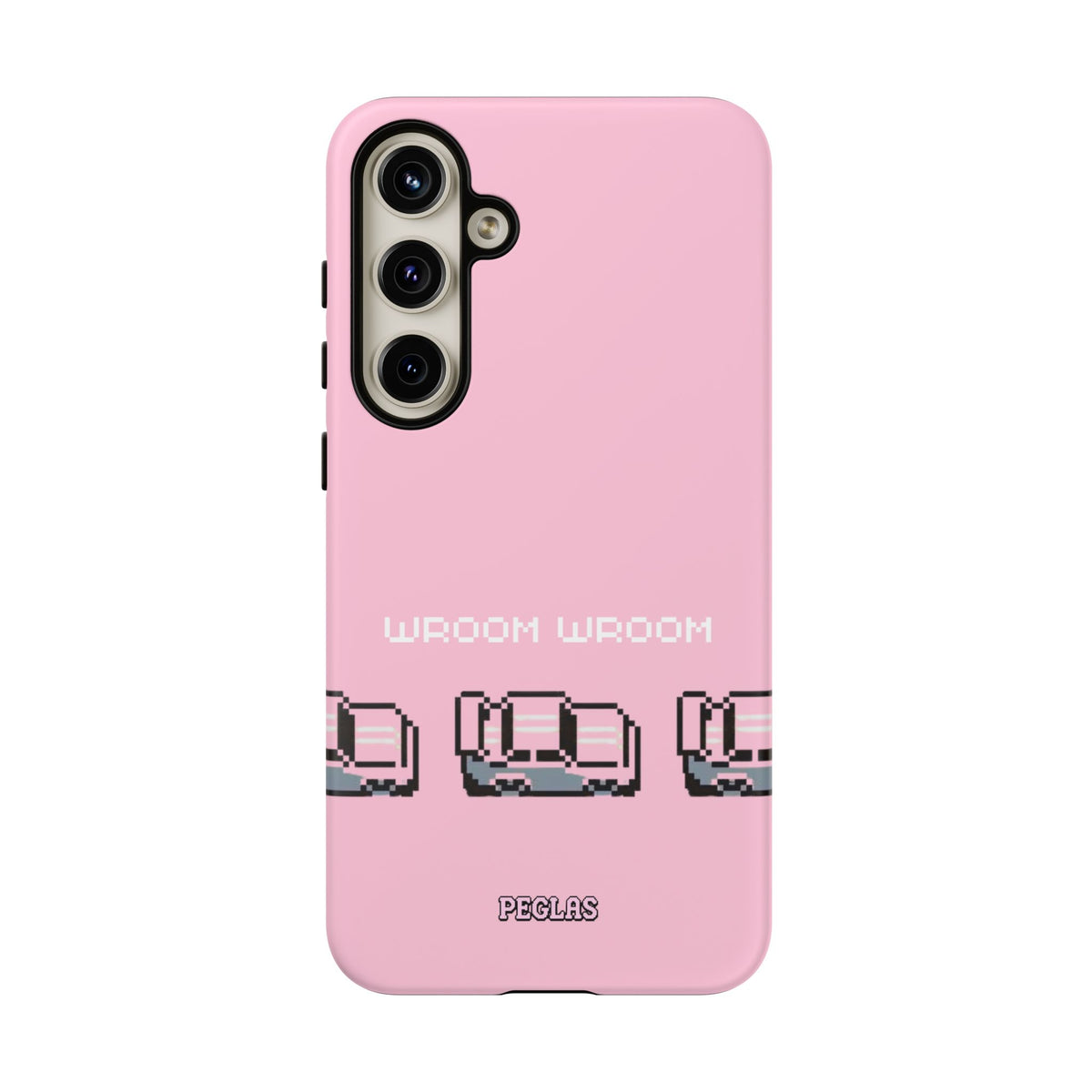 Pink Retro Pixel Cars Phone Case — "Wroom Wroom" Tough Protective Cover