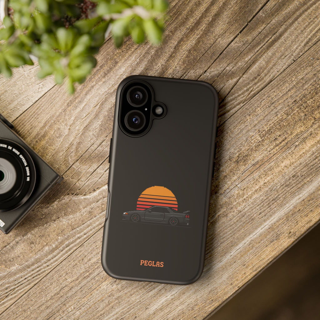 Vintage Black Sports Car Phone Case — Retro Sunset Design