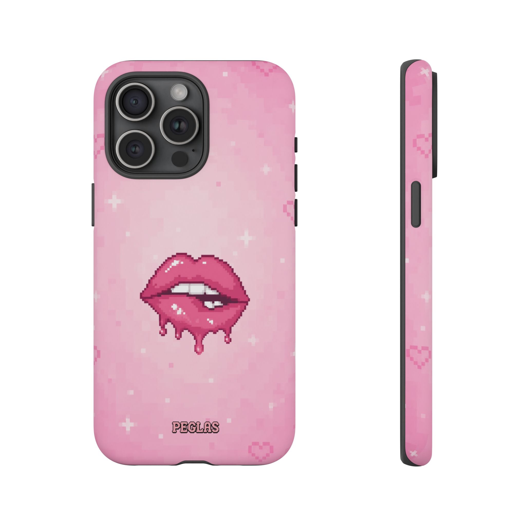 Pink Drip Lips Phone Case — Cute Pixel Art Protective Tough Case