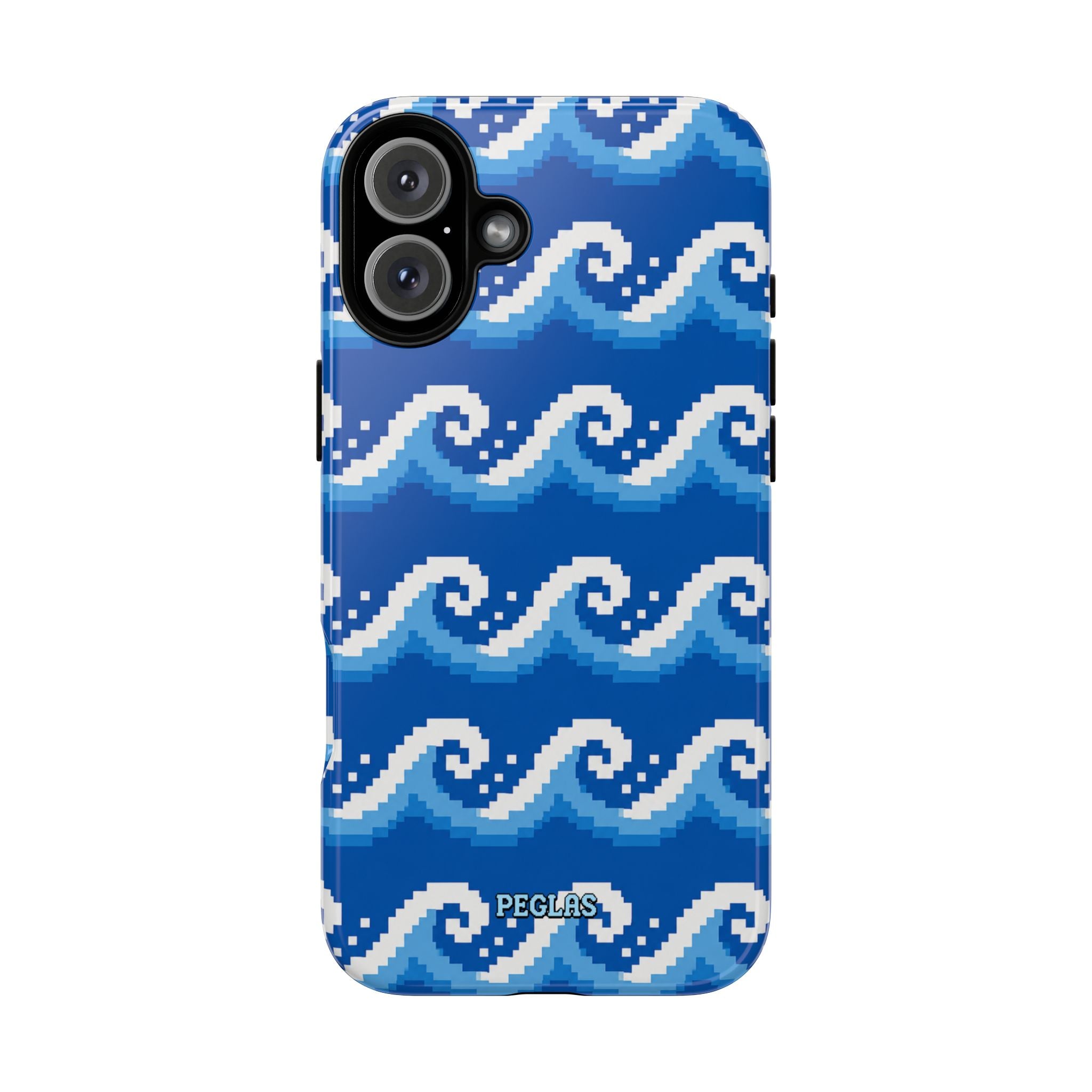 Pixel Wave Phone Case — Blue Ocean Retro Pixel Art iPhone Cover