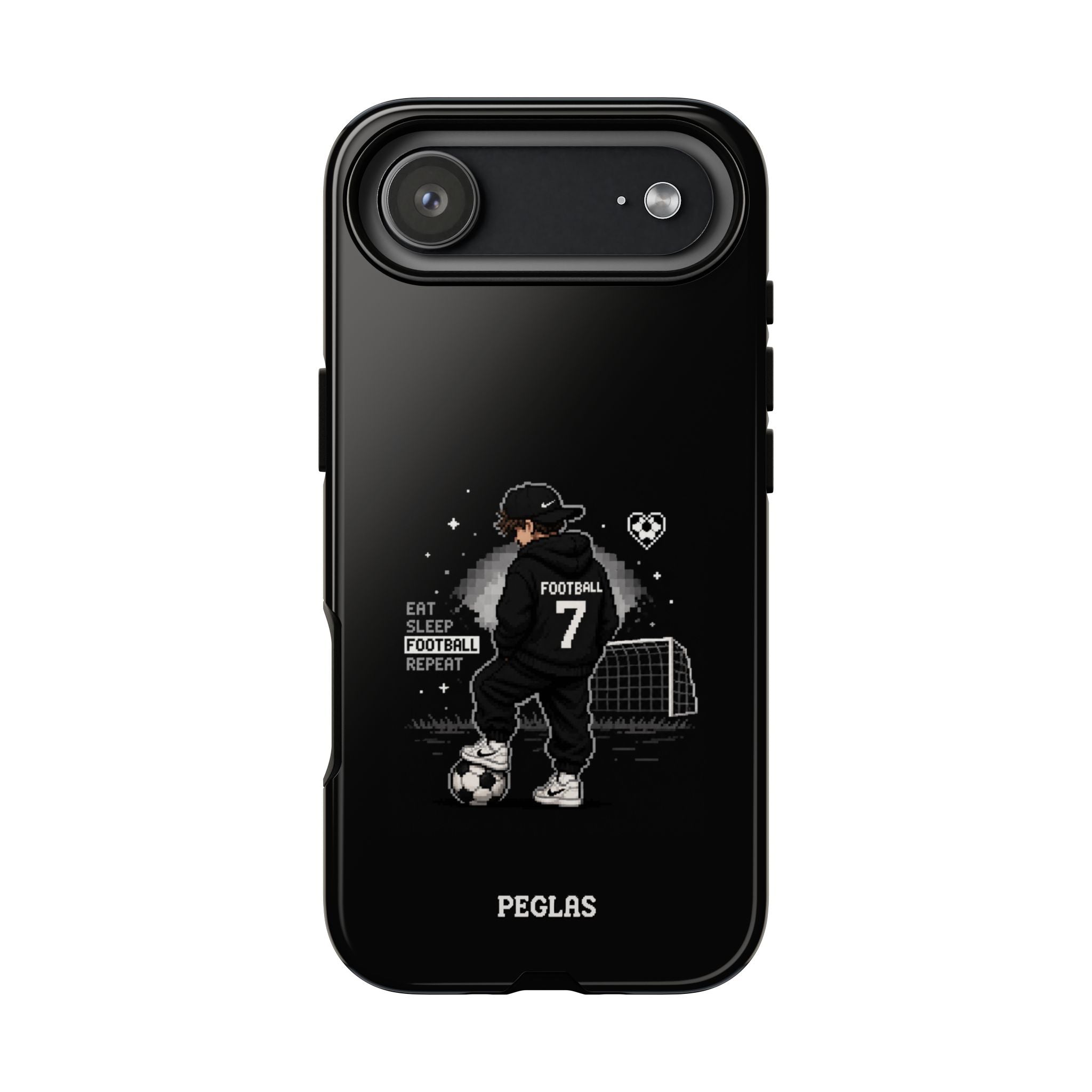 Football Player Phone Case - 'Eat Sleep Football Repeat' Black Tough Case, Soccer Goal Graphic