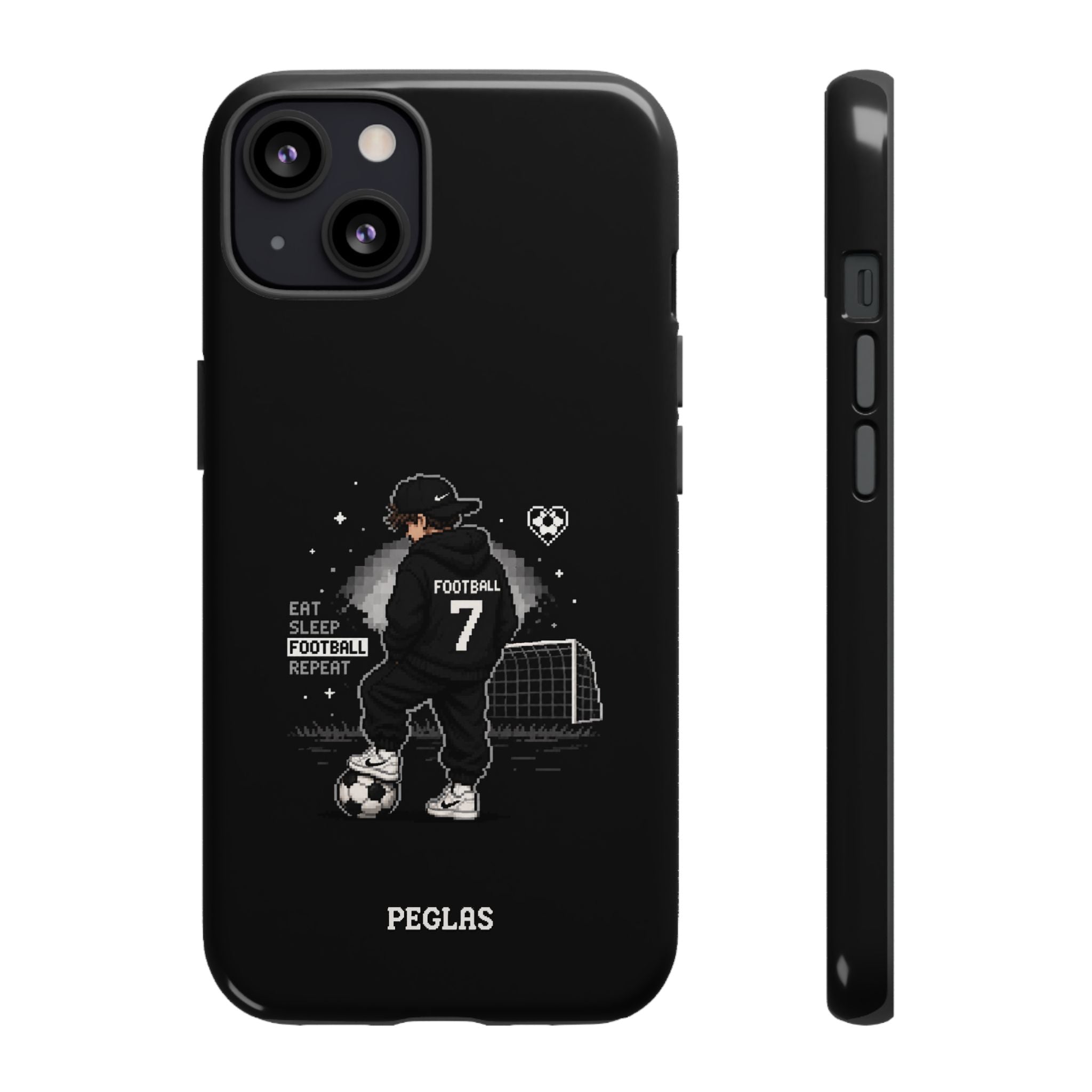 Football Player Phone Case - 'Eat Sleep Football Repeat' Black Tough Case, Soccer Goal Graphic