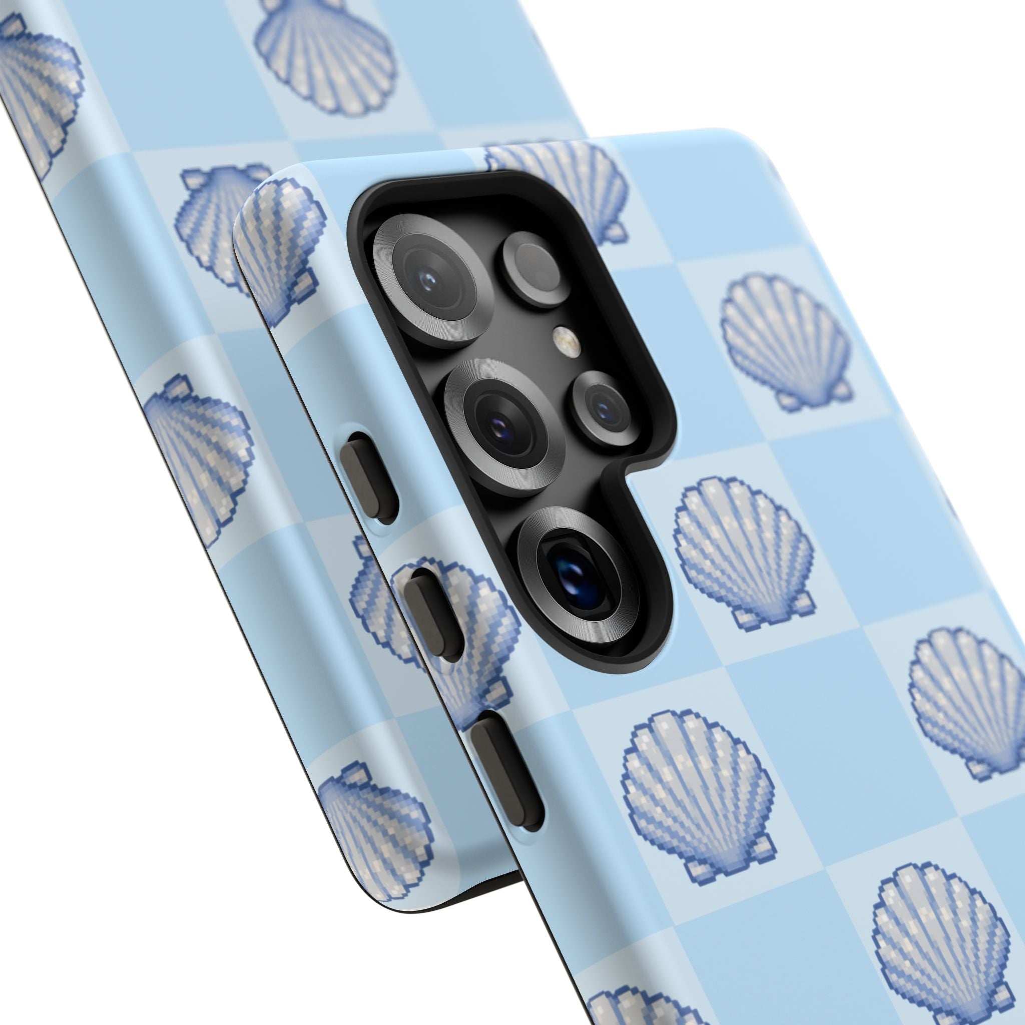 Shell Checkerboard Tough Phone Case — Light Blue Seashell Protective Cover