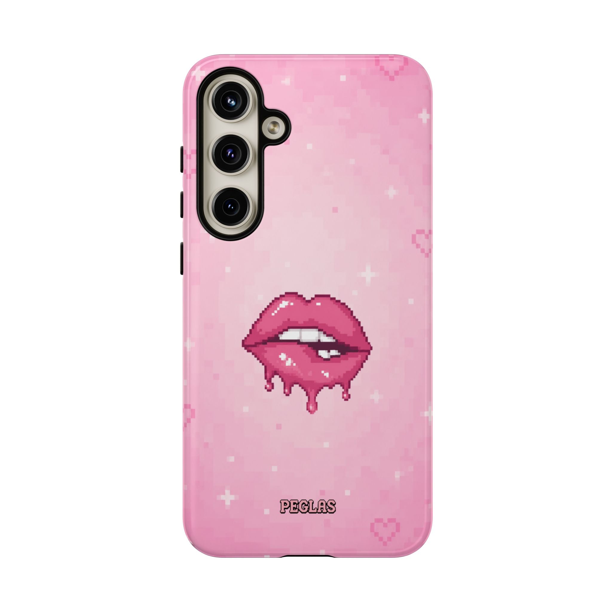 Pink Drip Lips Phone Case — Cute Pixel Art Protective Tough Case