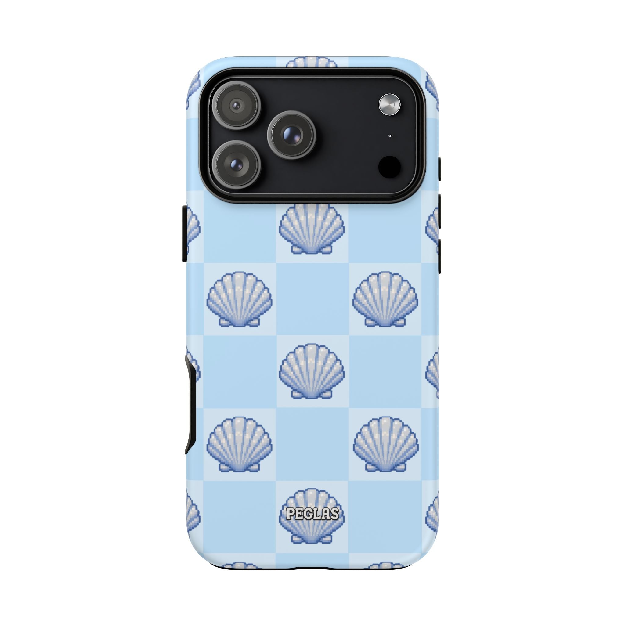Shell Checkerboard Tough Phone Case — Light Blue Seashell Protective Cover
