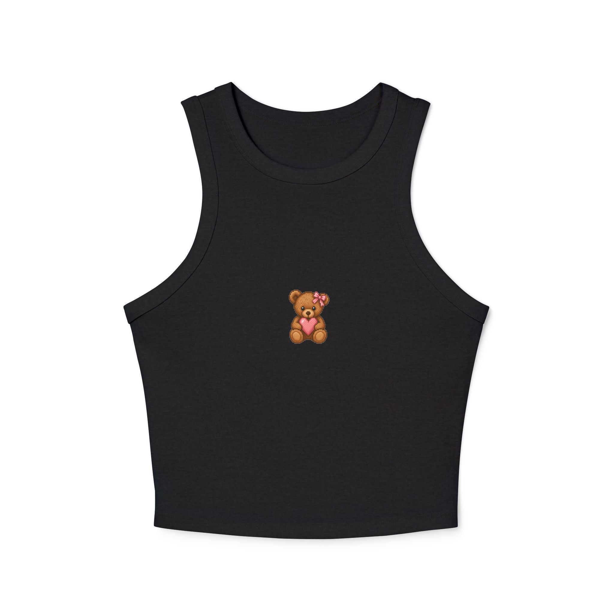Teddy Heart Racer Tank — Cute Bear Graphic Women's Crop Tank Top