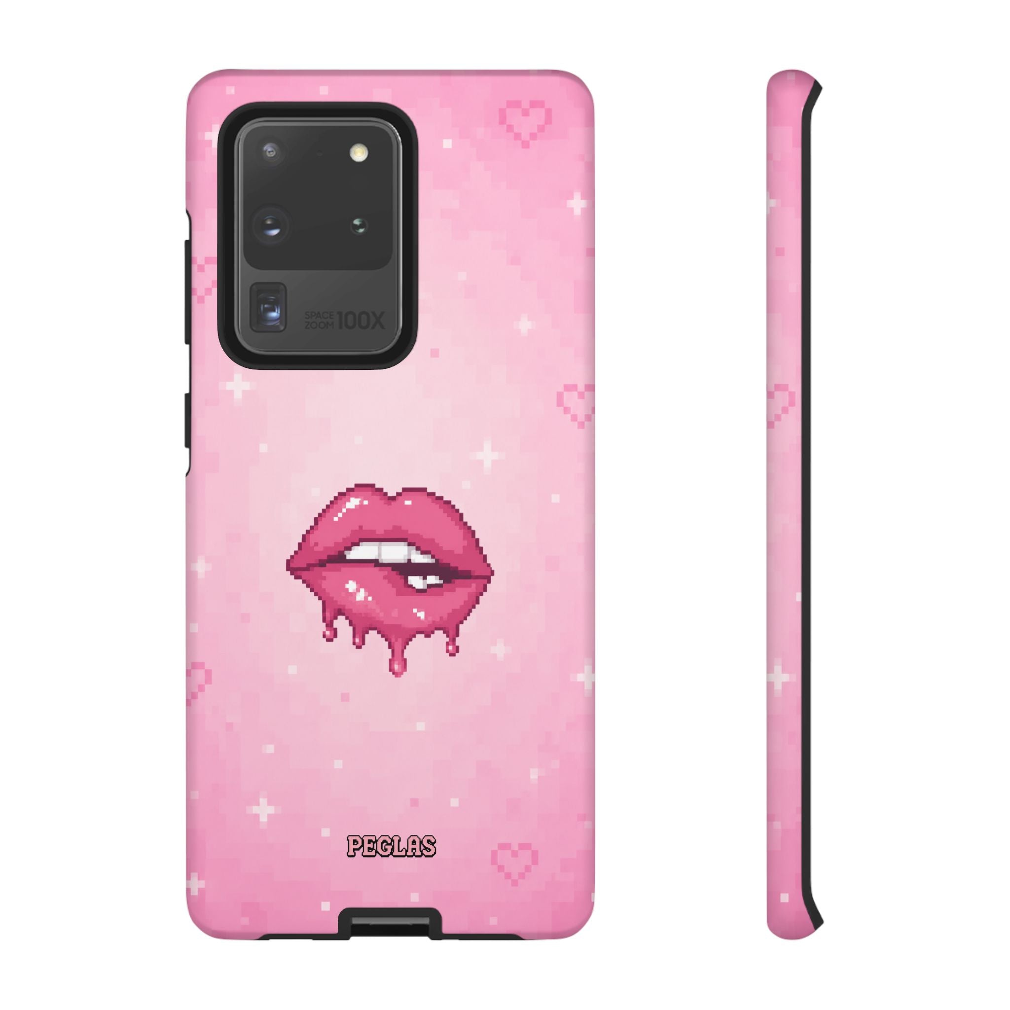 Pink Drip Lips Phone Case — Cute Pixel Art Protective Tough Case