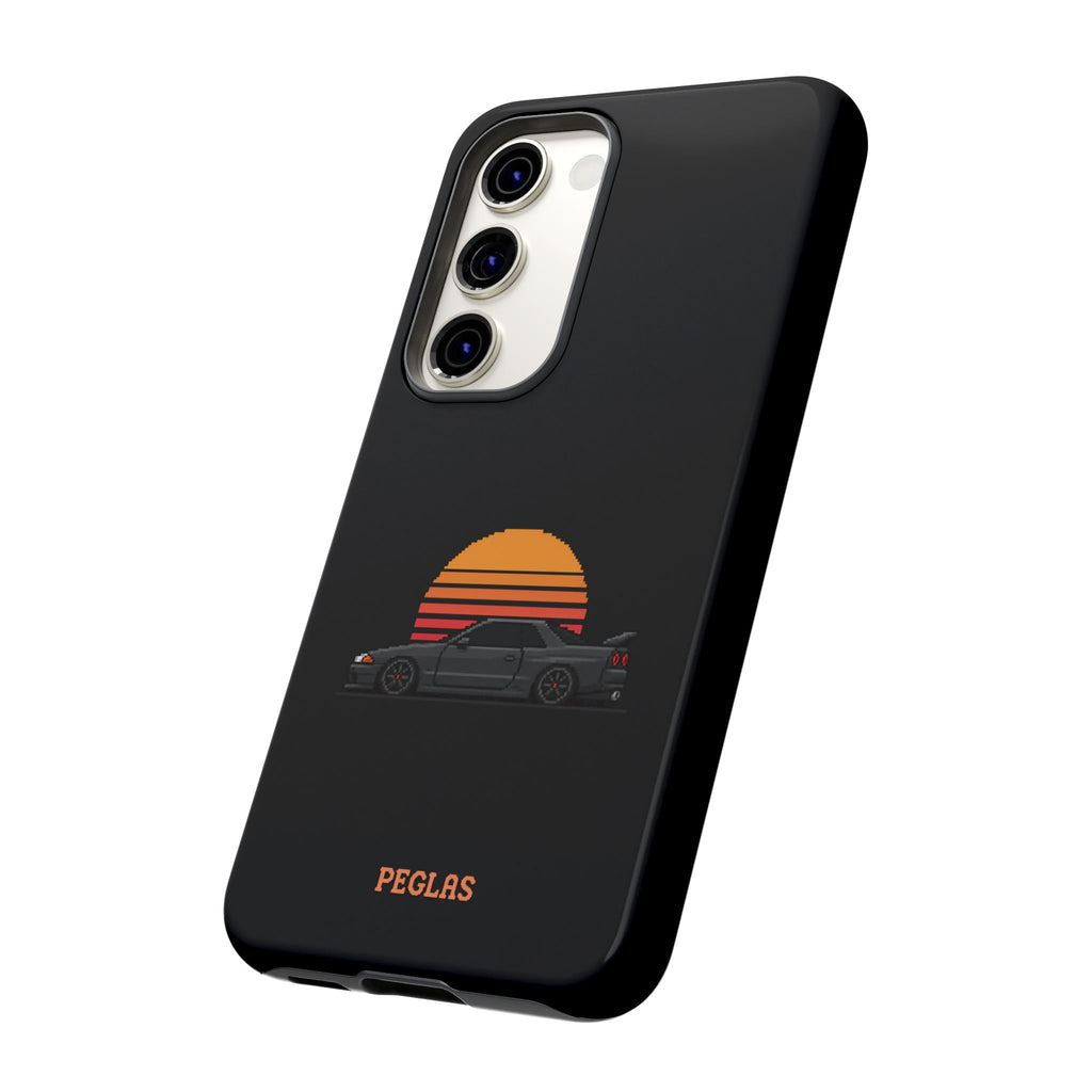 Vintage Black Sports Car Phone Case — Retro Sunset Design