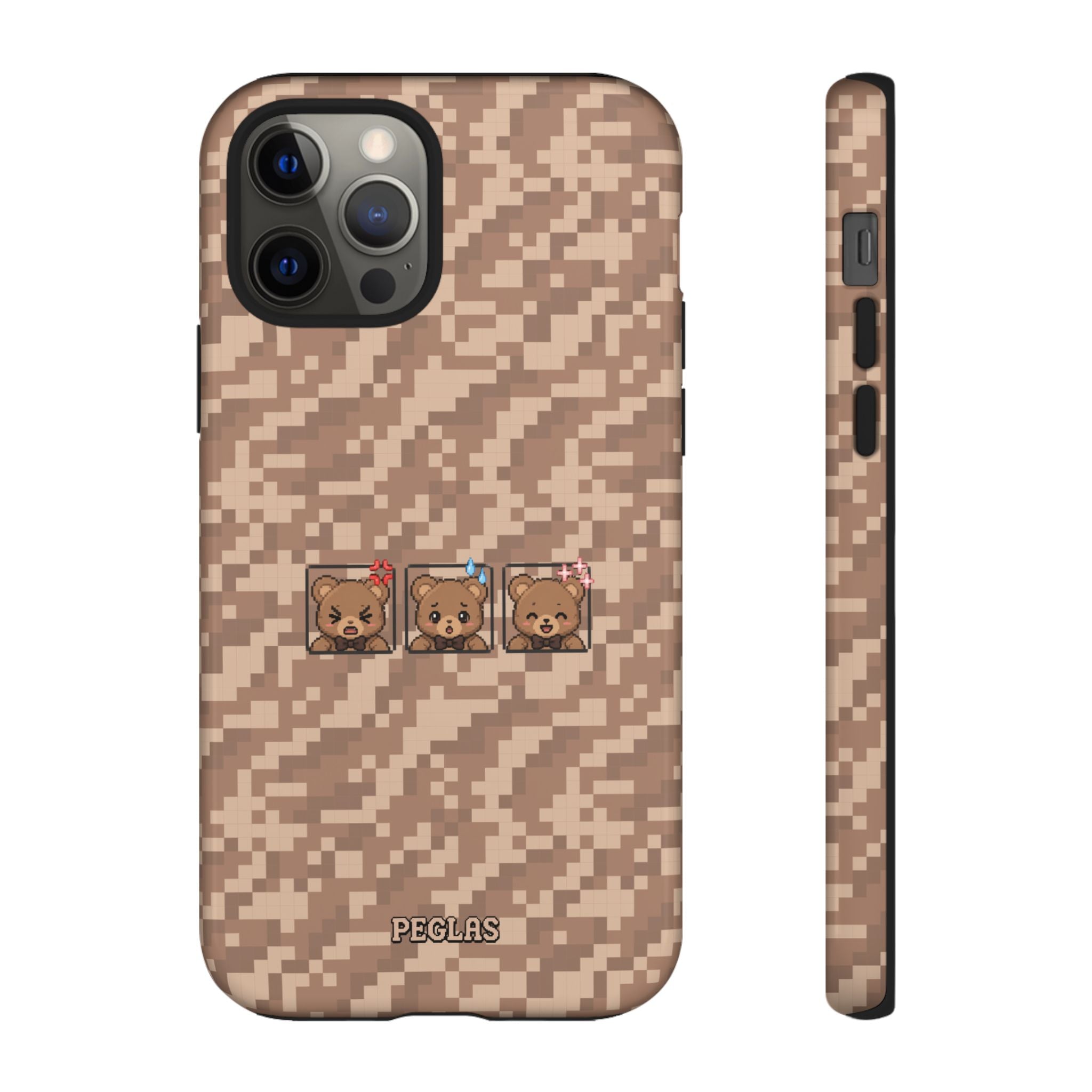 Pixel Teddy Emojis Brown Tough Phone Case