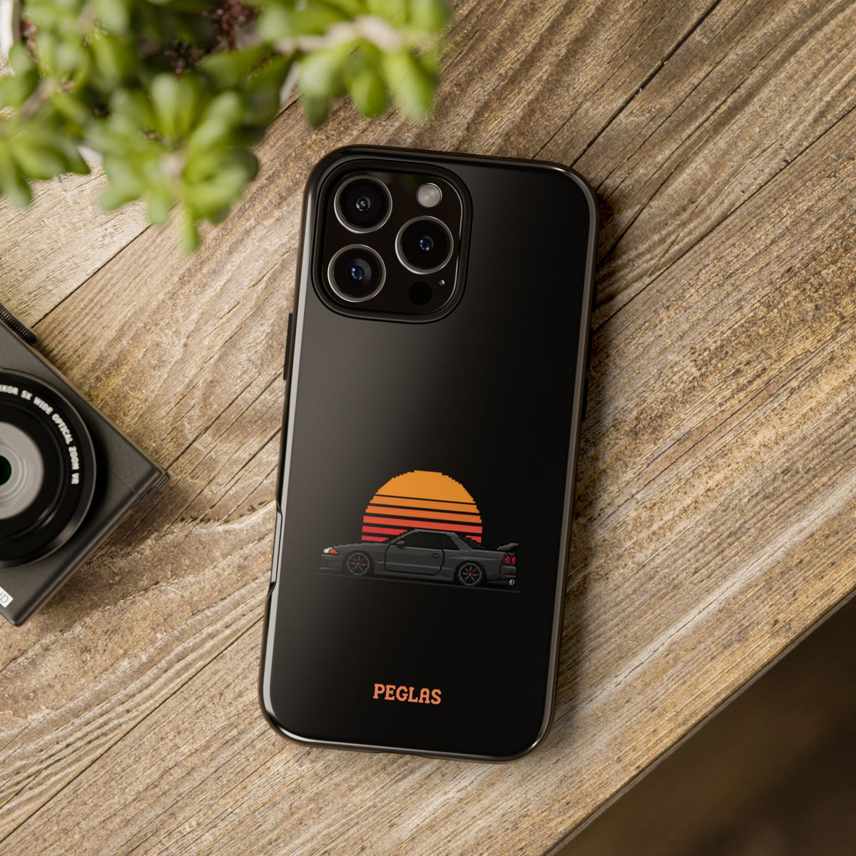 Vintage Black Sports Car Phone Case — Retro Sunset Design