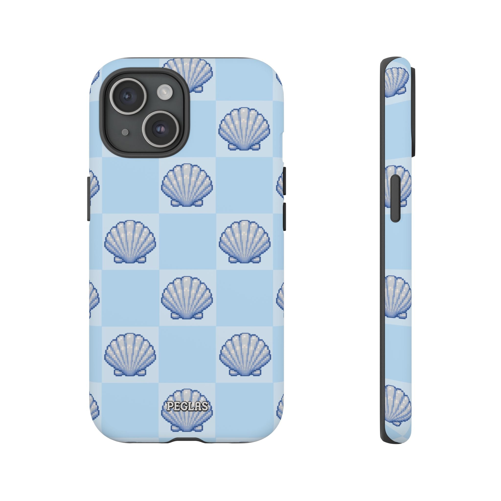 Shell Checkerboard Tough Phone Case — Light Blue Seashell Protective Cover