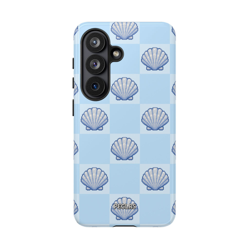 Shell Checkerboard Tough Phone Case — Light Blue Seashell Protective Cover
