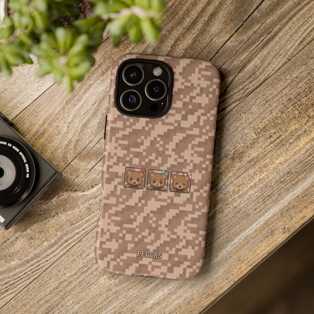 Pixel Teddy Emojis Brown Tough Phone Case