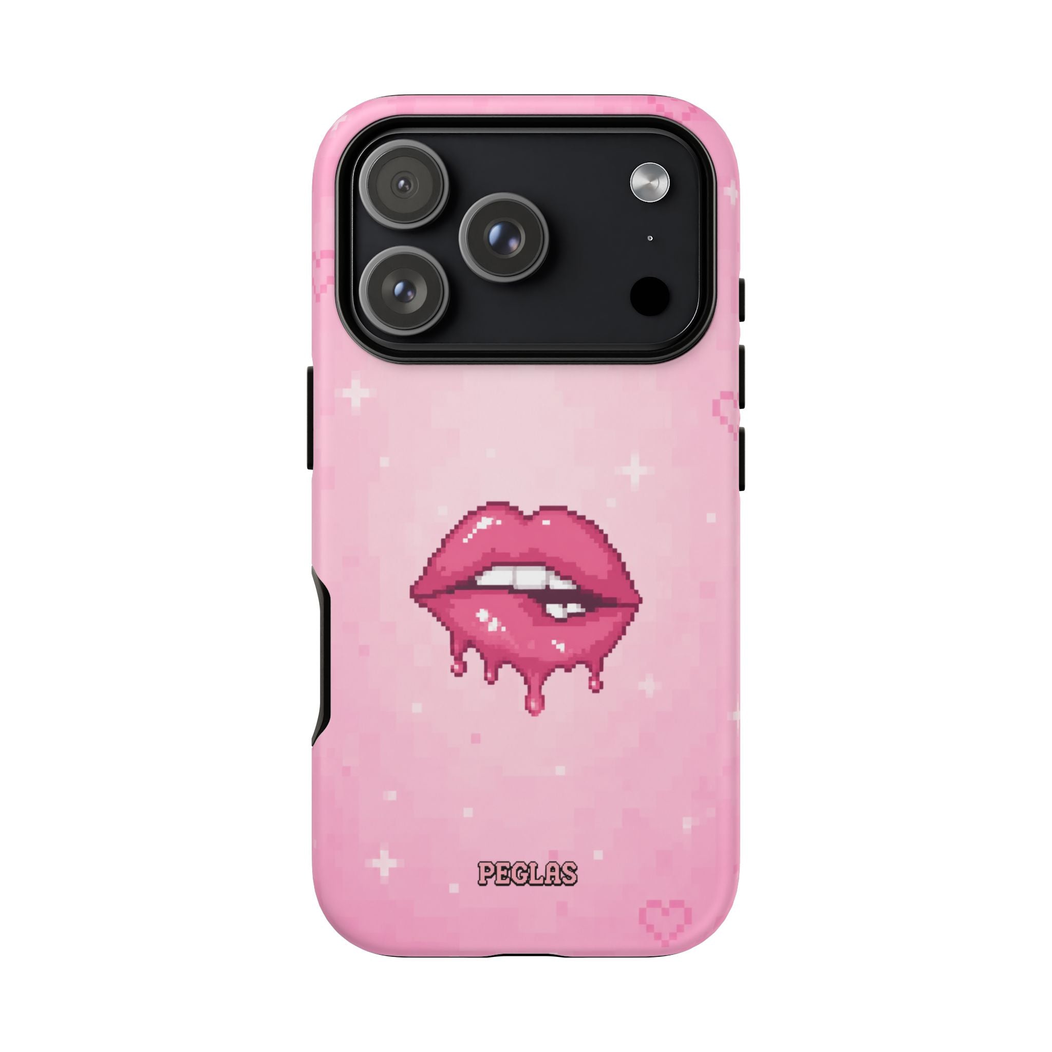 Pink Drip Lips Phone Case — Cute Pixel Art Protective Tough Case