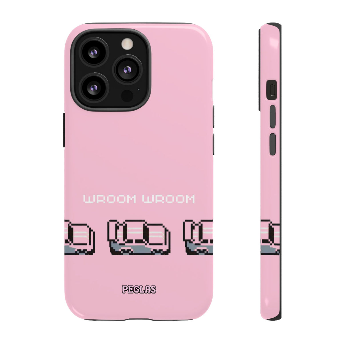 Pink Retro Pixel Cars Phone Case — "Wroom Wroom" Tough Protective Cover