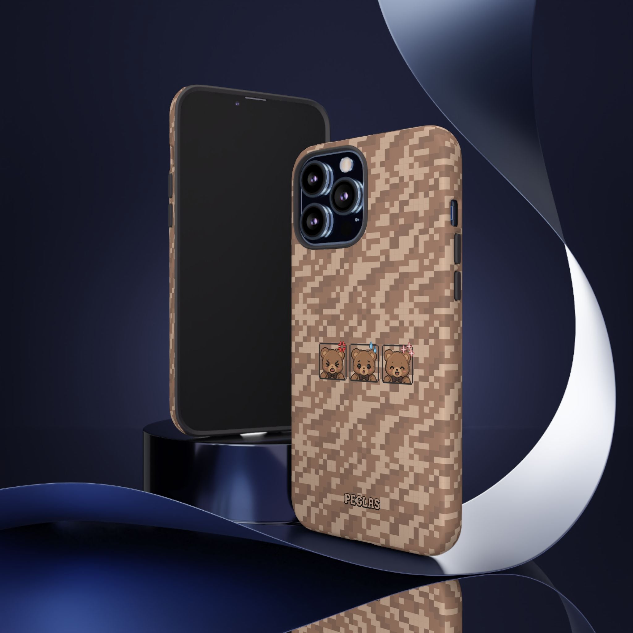 Pixel Teddy Emojis Brown Tough Phone Case