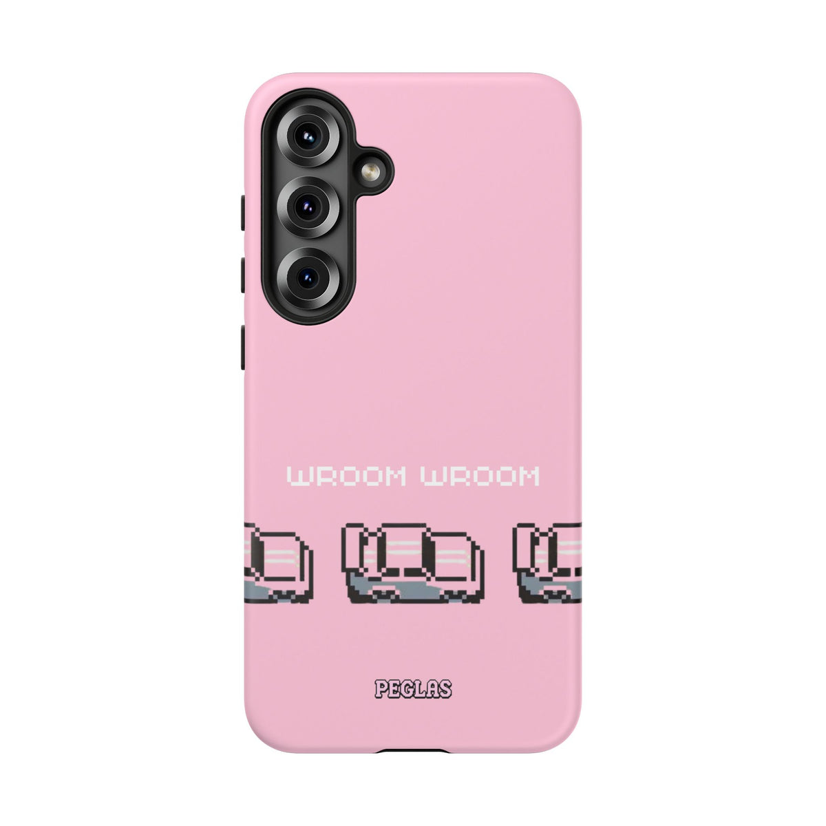 Pink Retro Pixel Cars Phone Case — "Wroom Wroom" Tough Protective Cover