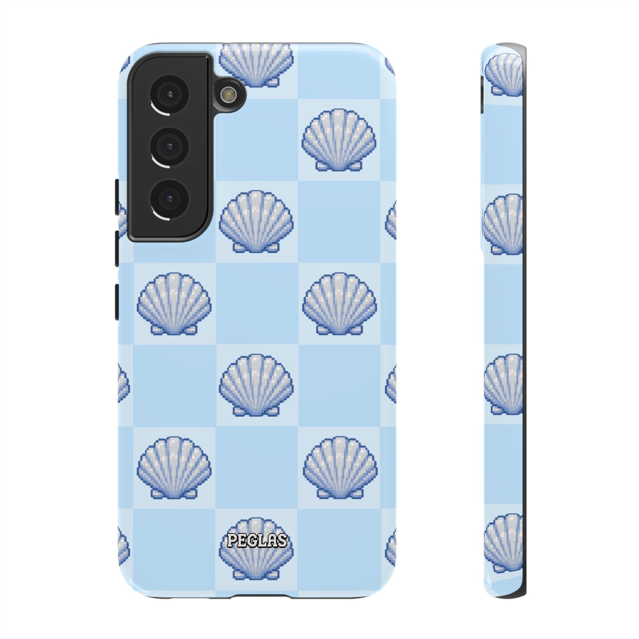 Shell Checkerboard Tough Phone Case — Light Blue Seashell Protective Cover