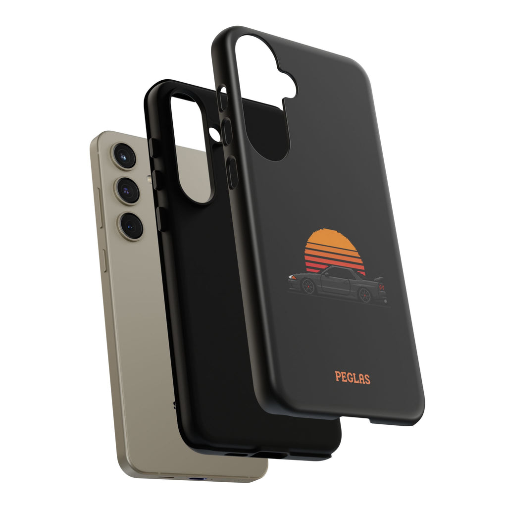 Vintage Black Sports Car Phone Case — Retro Sunset Design
