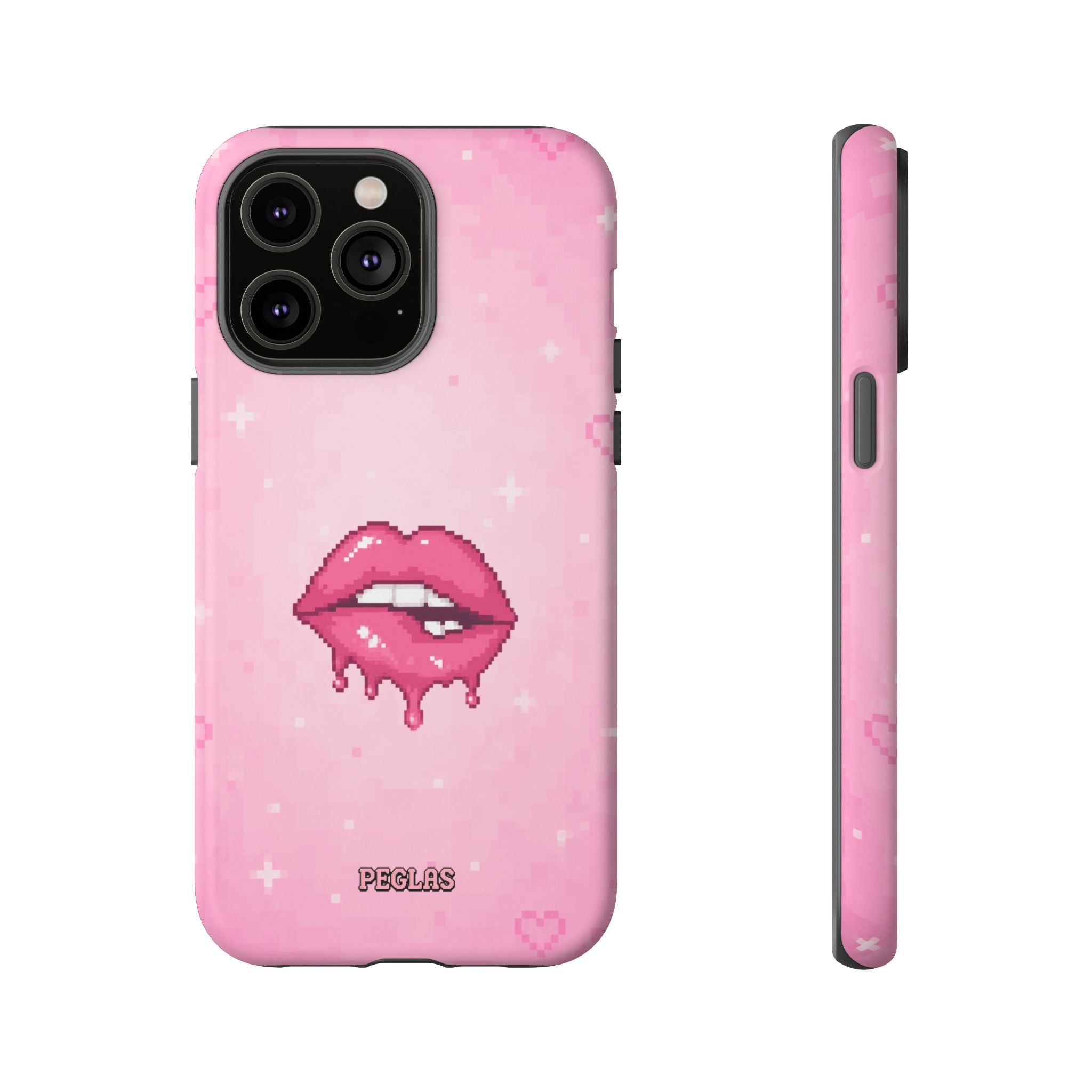Pink Drip Lips Phone Case — Cute Pixel Art Protective Tough Case